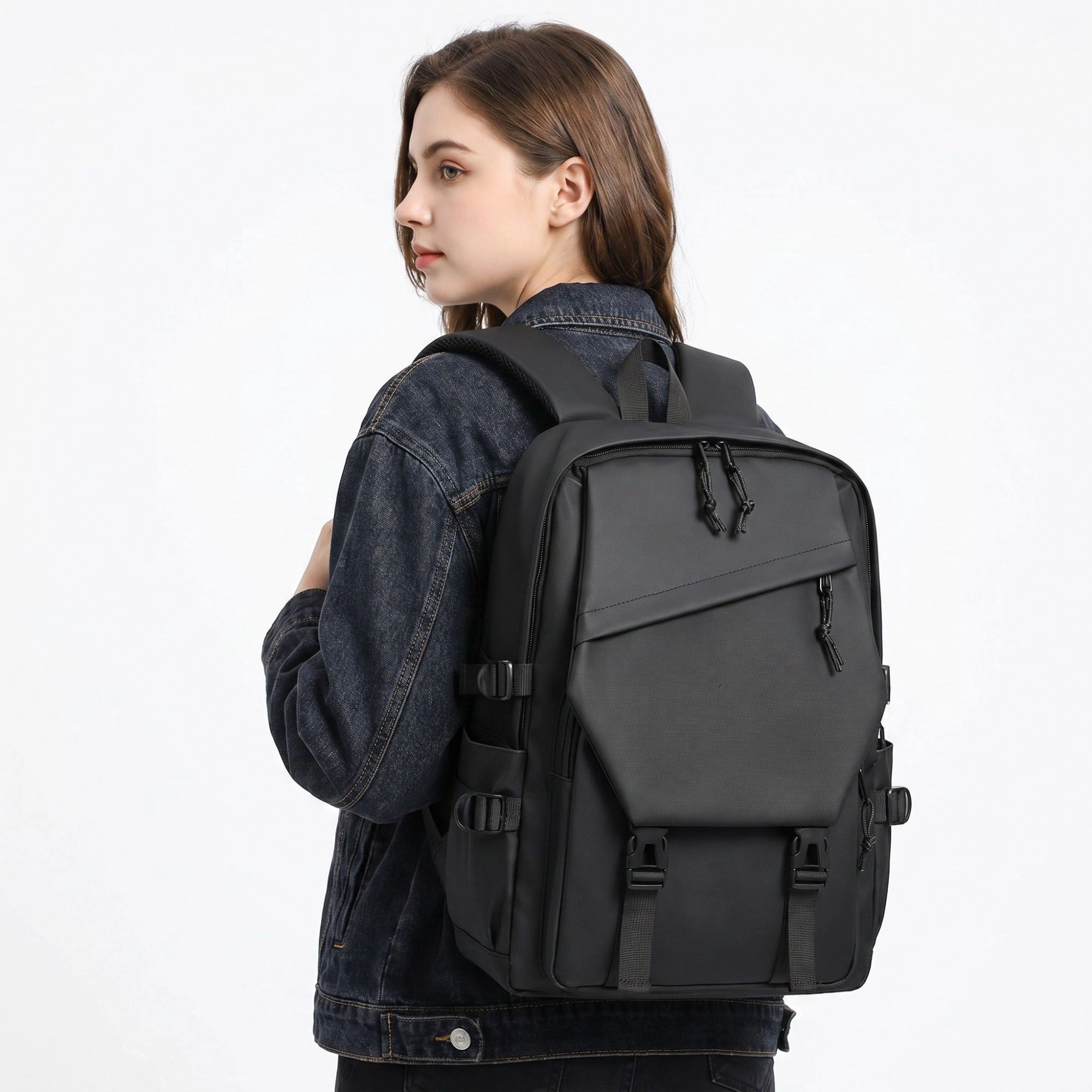 Alilang Women's Multi-Pocket Utility Backpack with Buckle Straps, Side Pockets and Padded Shoulder Straps