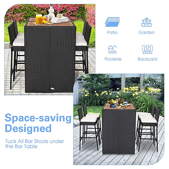 LJG 5 Pieces Patio Acacia Wood Dining Set