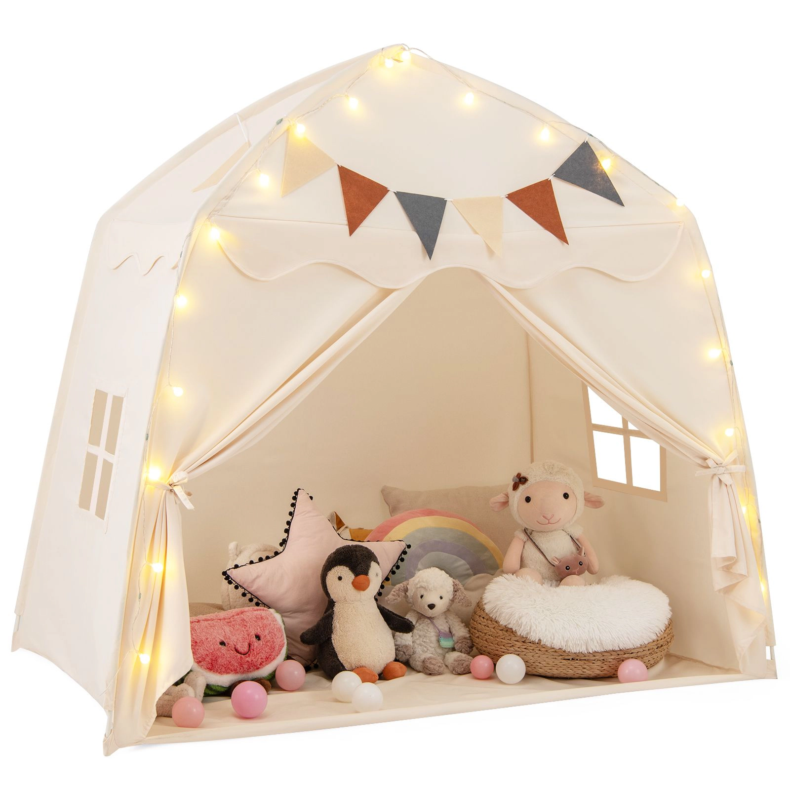SlickBlue Indoor Kids Playhouse Tent with Windows, Curtains & Spacious Design