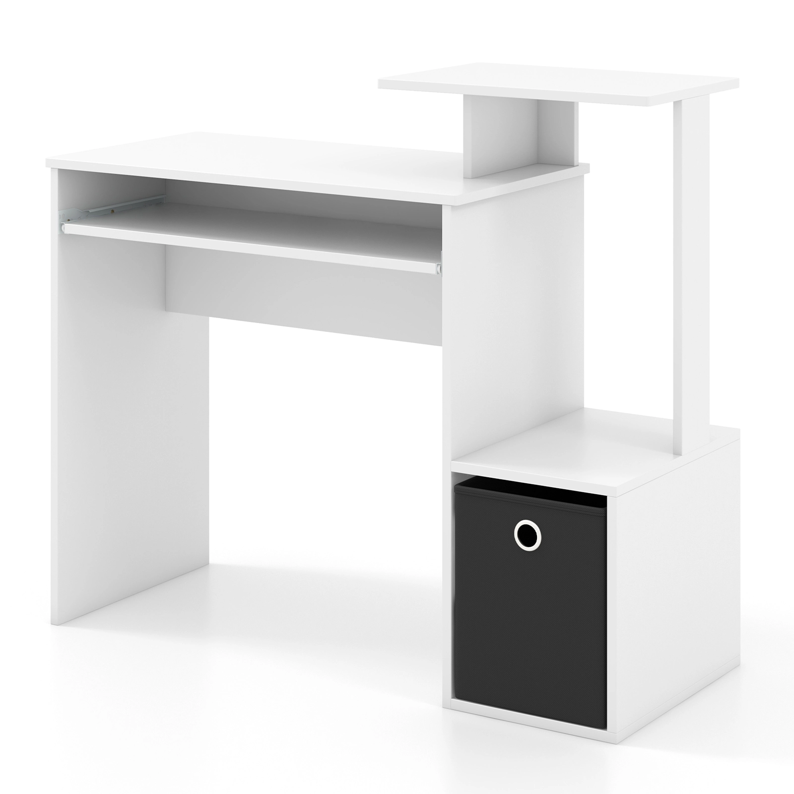 SUGIFT White Pull-Out Keyboard Tray and Fabric Bin 39.5 Inch Space Saving Computer Desk