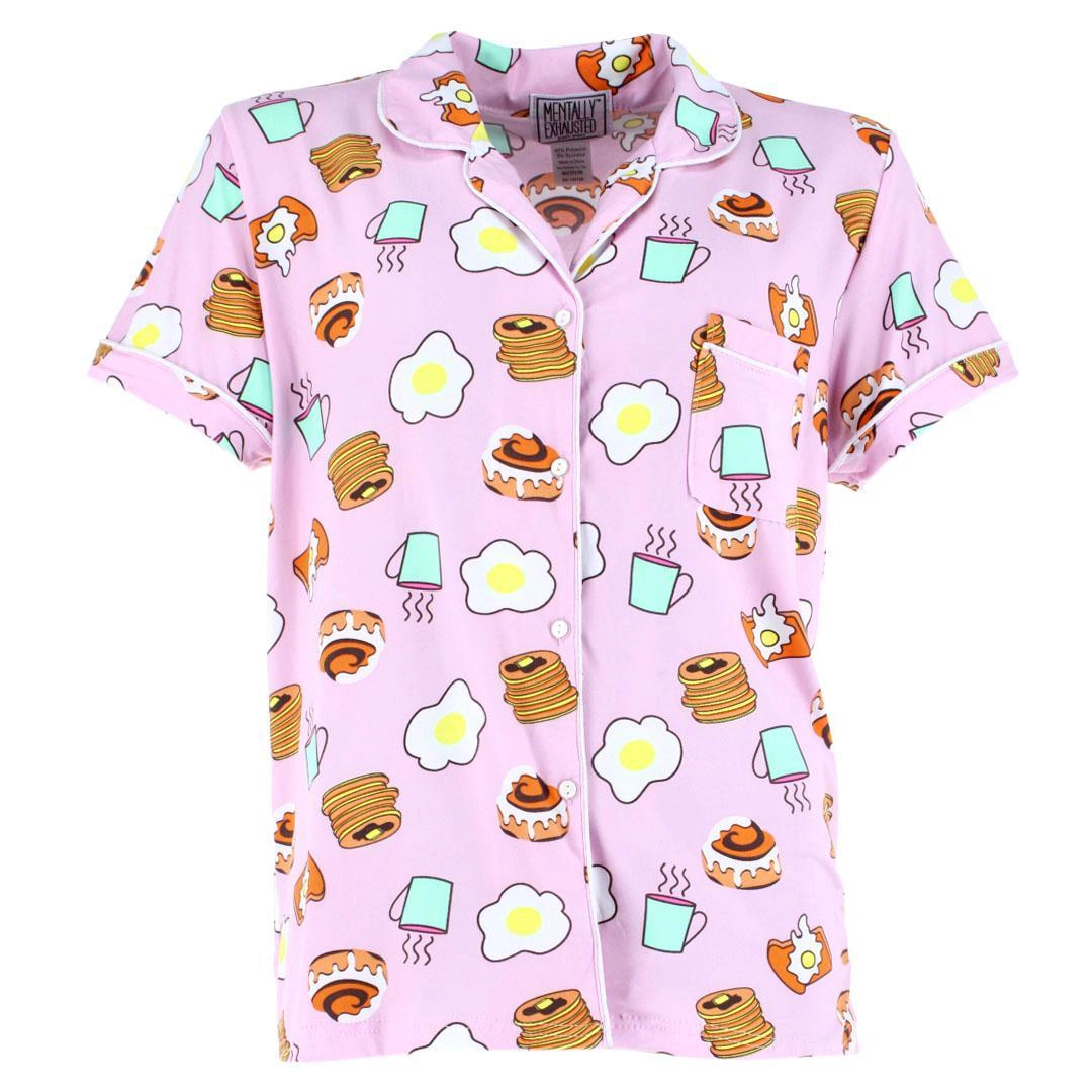 Mentally Exhausted Women's Breakfast Food Notched Collar Pajama Set