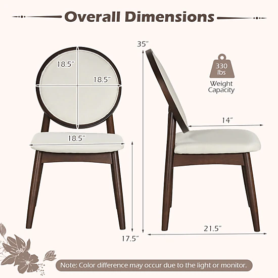 Hivvago Set Of 2 Upholstered Linen Fabric Kitchen Side Chairs With Padded Seat