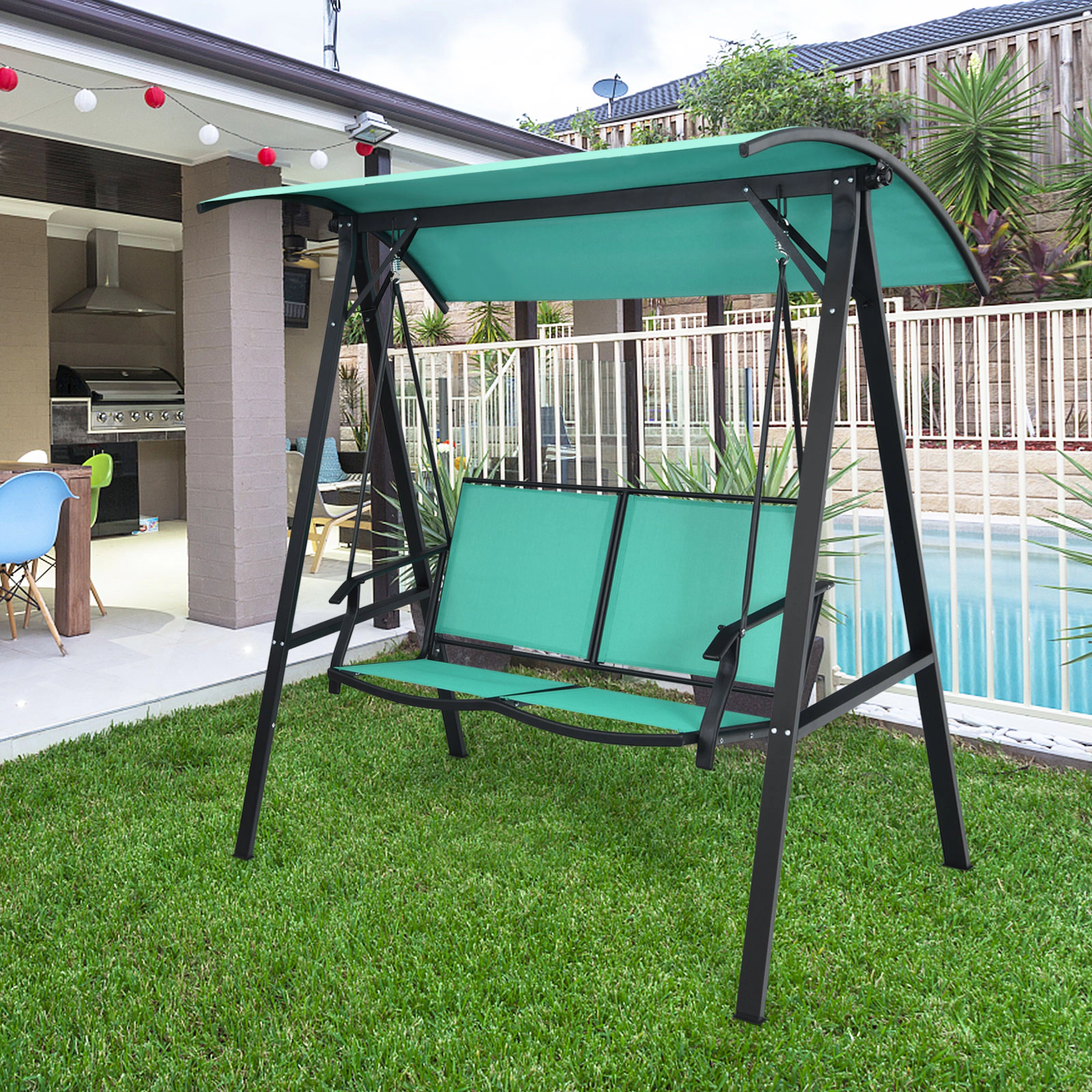 SUGIFT Weather-Resistant 2 Person Patio Swing with Glider and Adjustable Canopy 530-lb Capacity Green