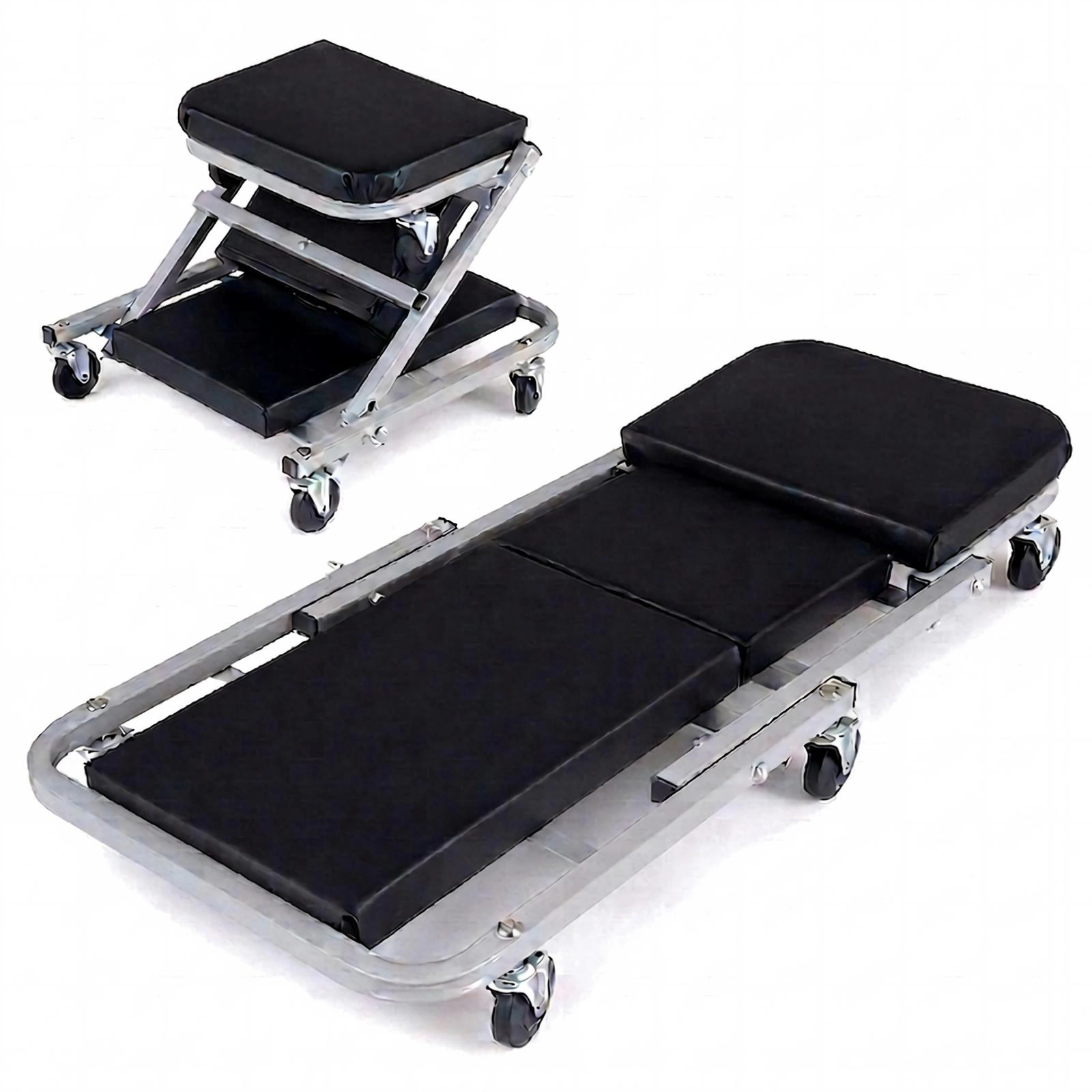 SUGIFT 2-in-1 Locking Pin Z-Seat Layered Padding Mechanic Creeper 36-in x 16-in x 5.5-in 265-lb Seat Capacity Black