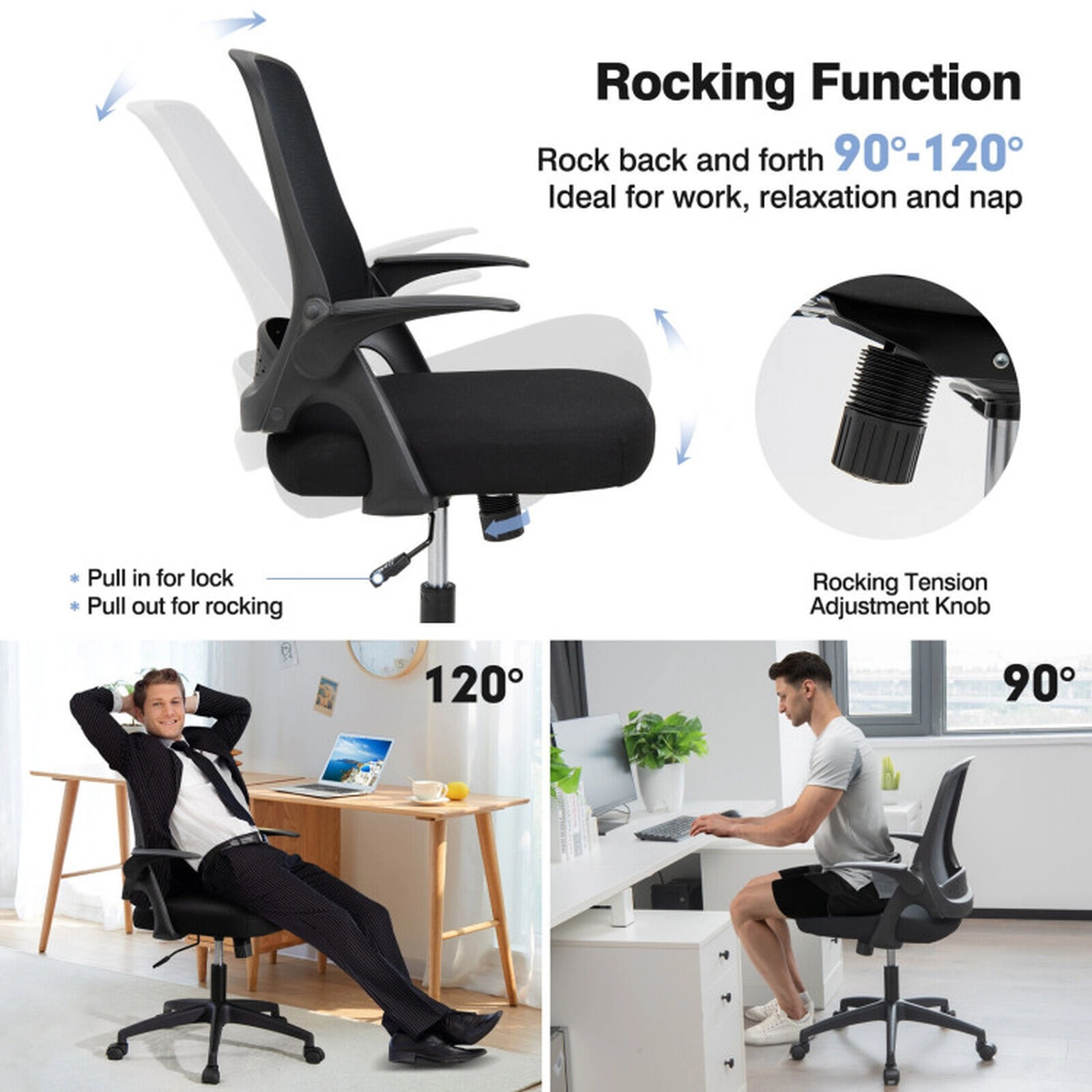 SUGIFT Adjustable Mesh Office Chair with Flip-up Armrests 330-Lb Capacity Black