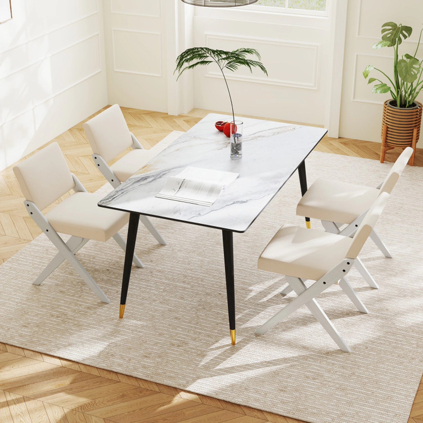 SUGIFT Rubber Wood Frame Wooden Dining Chairs with Padded Cushions 350-lb Capacity White Set of 2