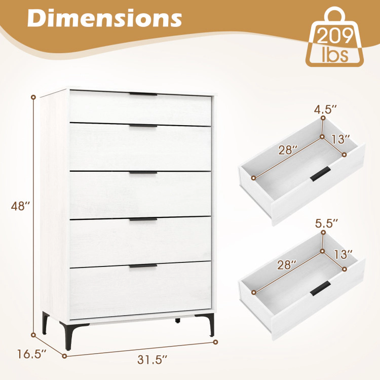 Hivvago 5-Drawer Dresser With Interlock System For Bedroom Living Room