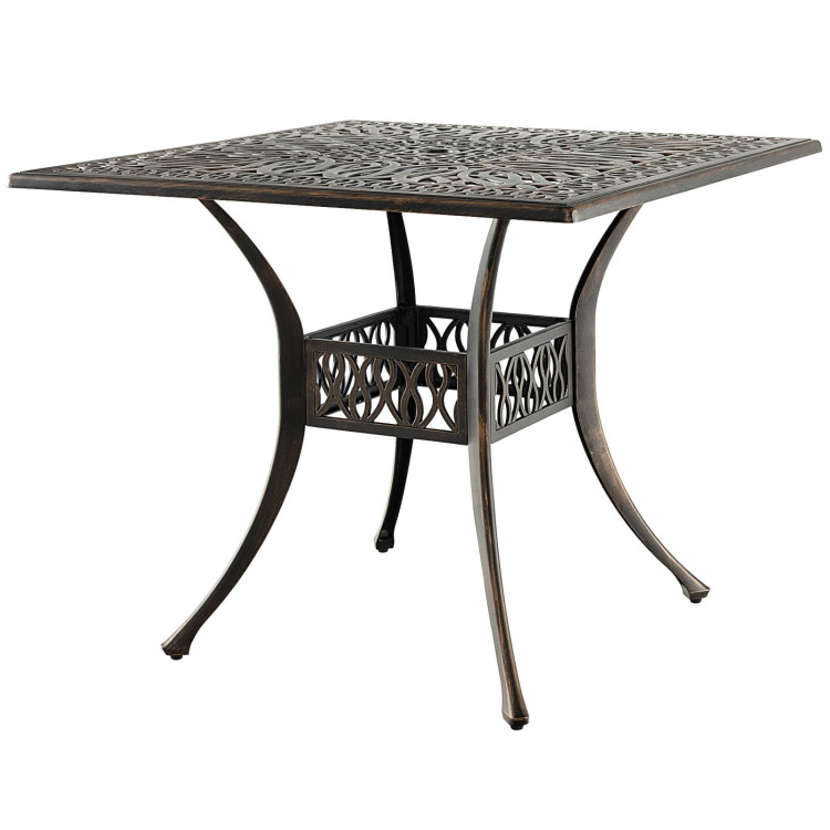 Hivvago 35.4 Inch Aluminum Patio Square Dining Table With Umbrella Hole