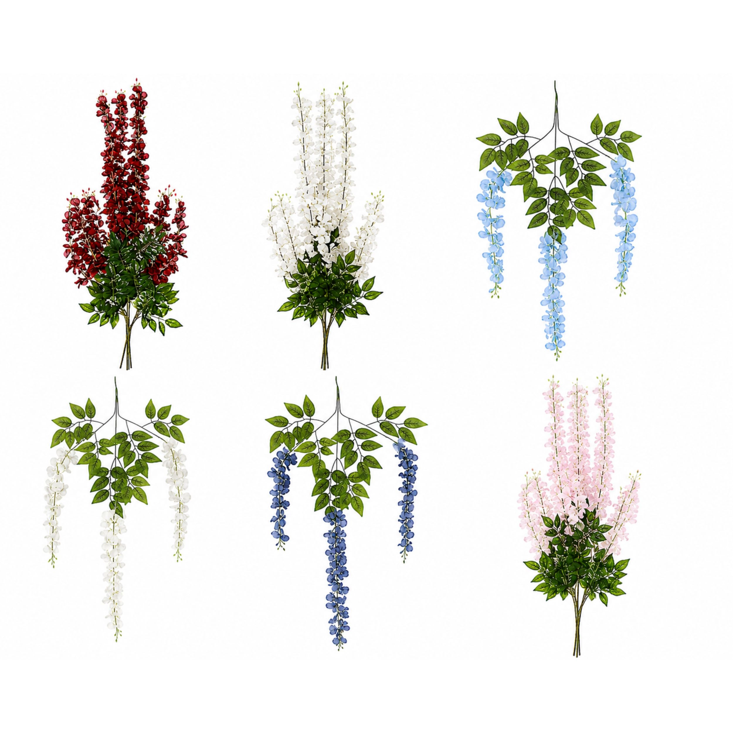 Home Collection Pack of 5 44-Inch Artificial Silk Wisteria Hanging Flower Vine Bushes