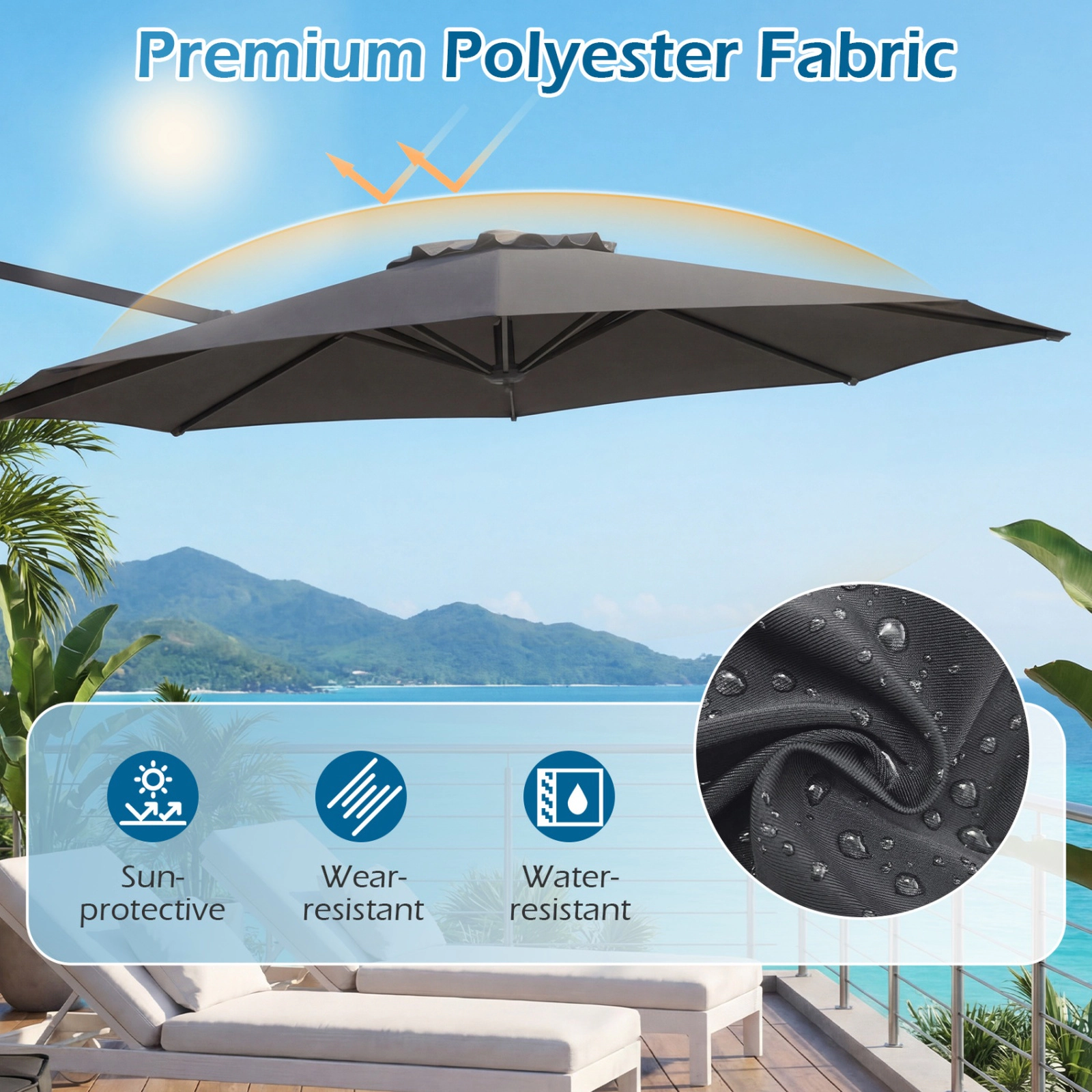 SUGIFT 10-Ft Gray Offset Cantilever Patio Umbrella, Vented Top, 8 Metal Ribs
