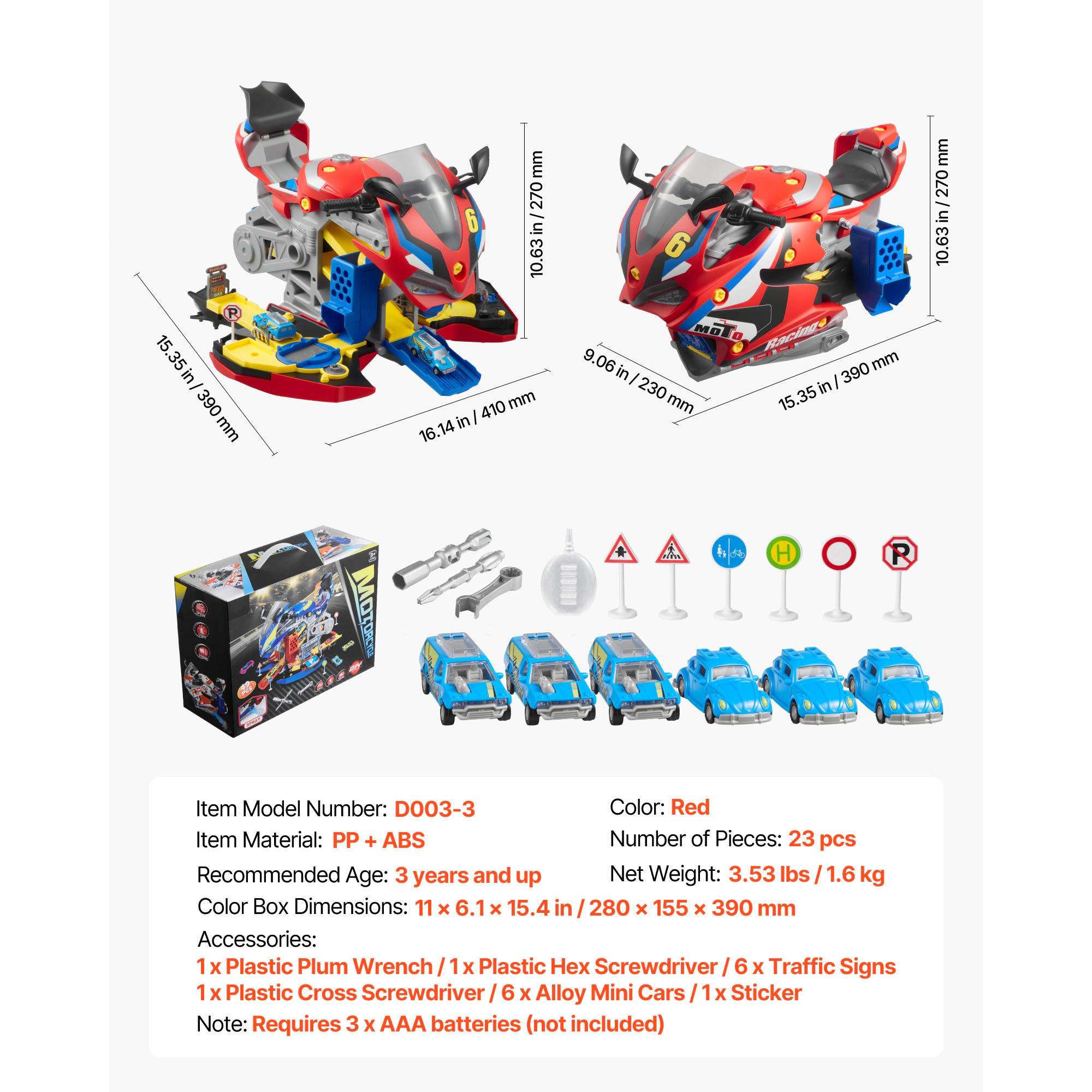 HONGGE Motorcycle Engine Toy 25 Pieces Motorcycle Mechanic Toy with Removable Parts Lights & Sounds Simulated Riding &