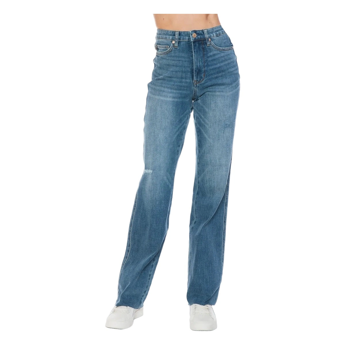 Judy Blue Full Tummy Control Cut Raw Hem Straight Jeans