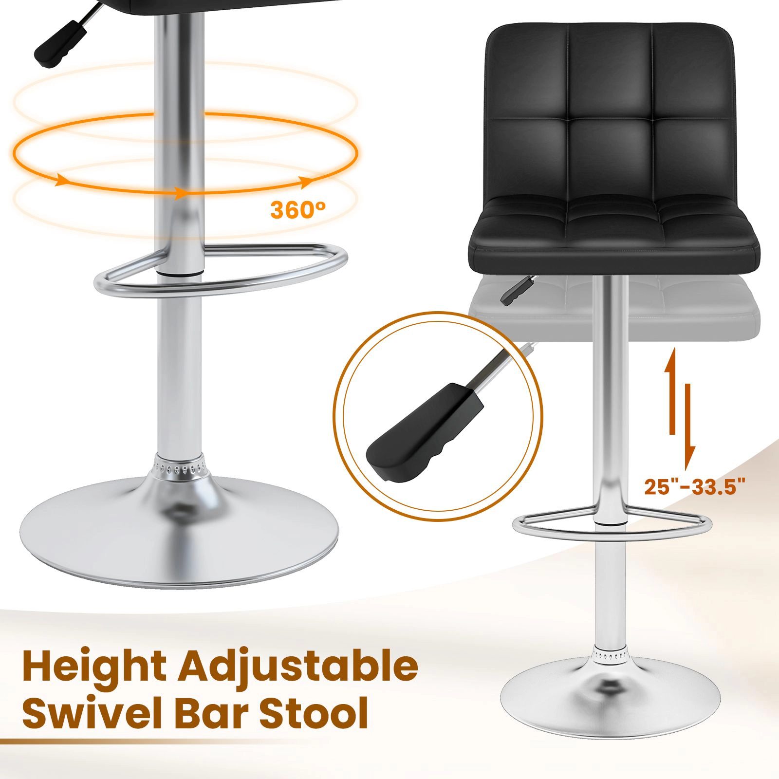 SlickBlue Modern Counter Height Bar Stools 360° Swivel Adjustable Kitchen Chairs