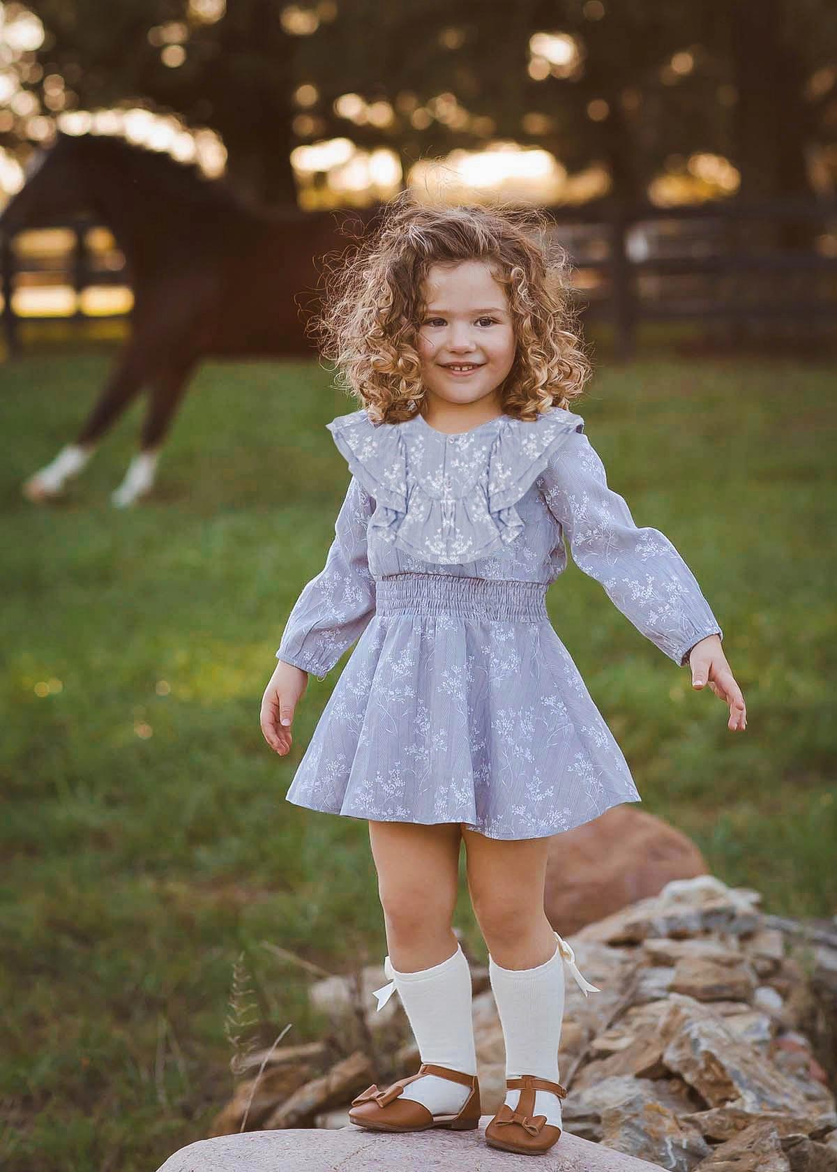 Mabel and Honey Frost Rayon Wildflower Ruffle Dress