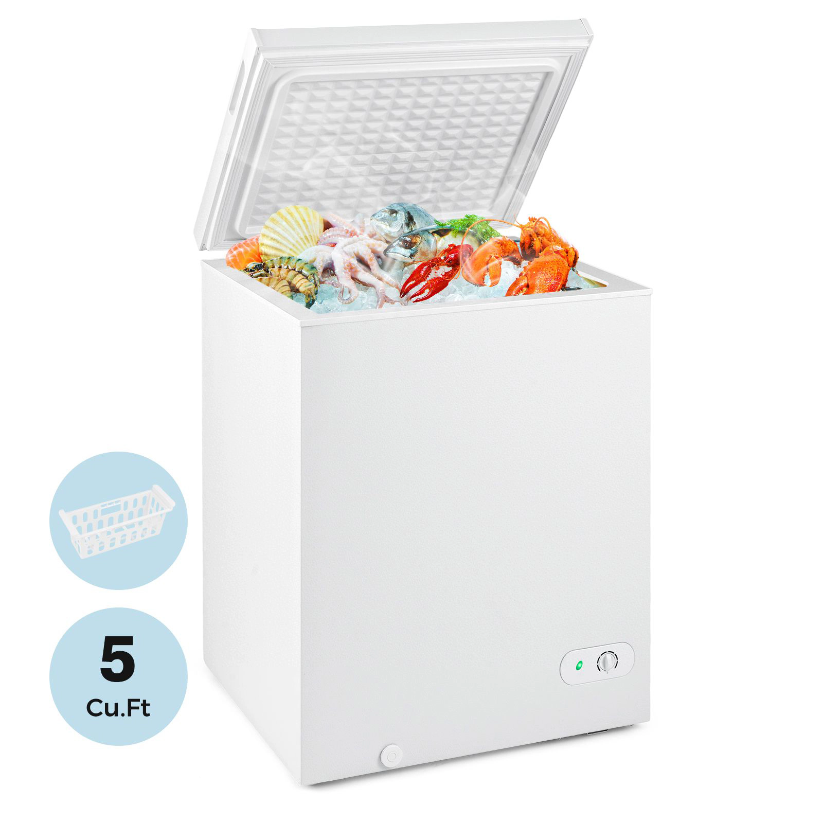 SlickBlue 5 Cu Ft Chest Freezer, 141L Deep Freezer with Basket