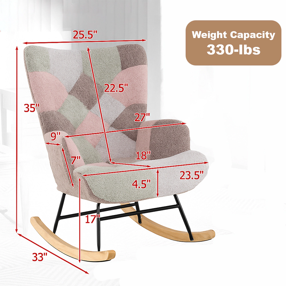 Hivvago Ergonomic High-Back Rocking Chair with Armrests for Nursery and Living Room