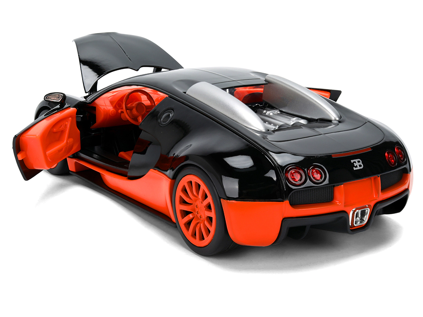 Jada 2011 Bugatti Veyron Black with Orange Accents and Orange Interior "Hyper-Spec" Series 1/24 Diecast Model