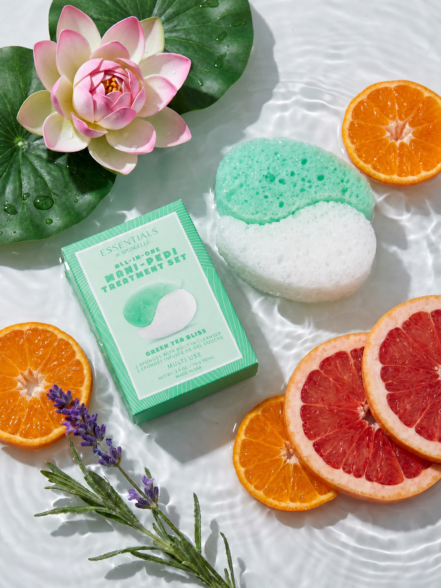 ESSENTIALS BY SPONGELLE- MANI/PEDI BUFFER SET- GREEN TEA BLISS