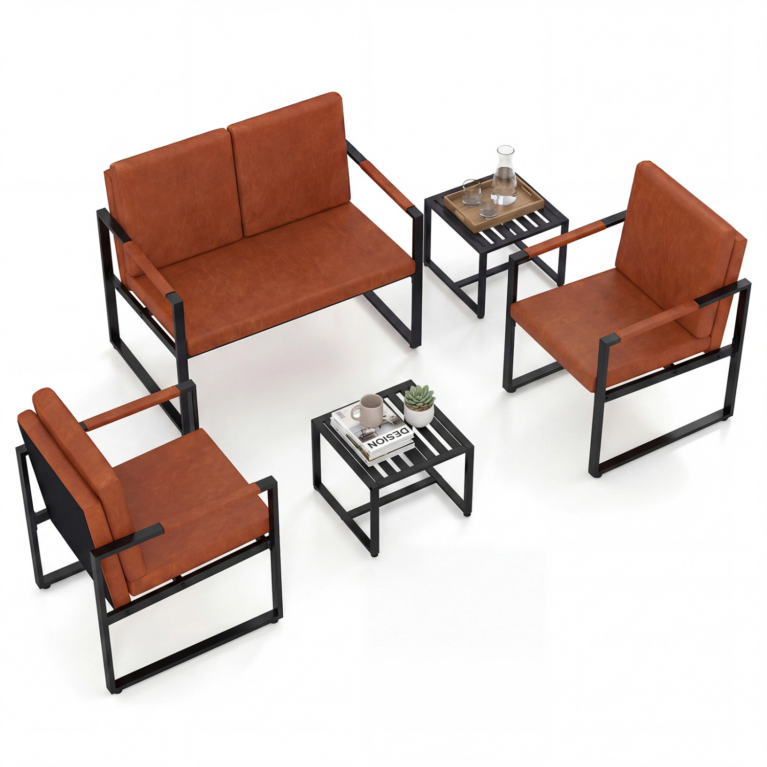 Glintex 2-Piece Metal End Table Set with Slatted Tops and 242-Lb Capacity, Black