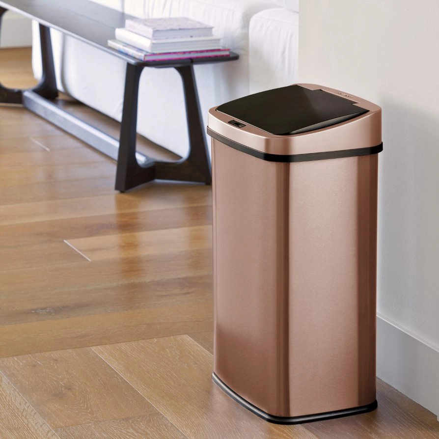 Ninestars Rectangular 13.2-Gallon Stainless Steel Motion Sensor Trash Can