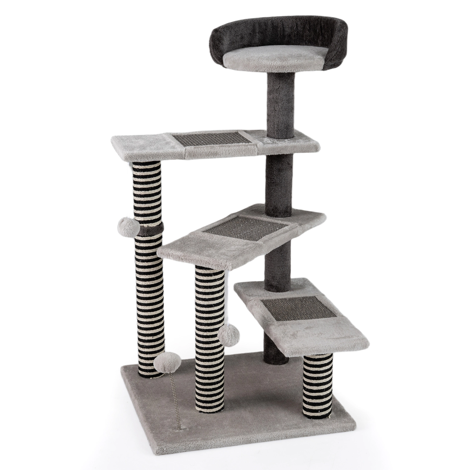 Glintex 37-Inch Kitten Tower with Sisal and Jute Scratching Posts and Spring Ball, Gray