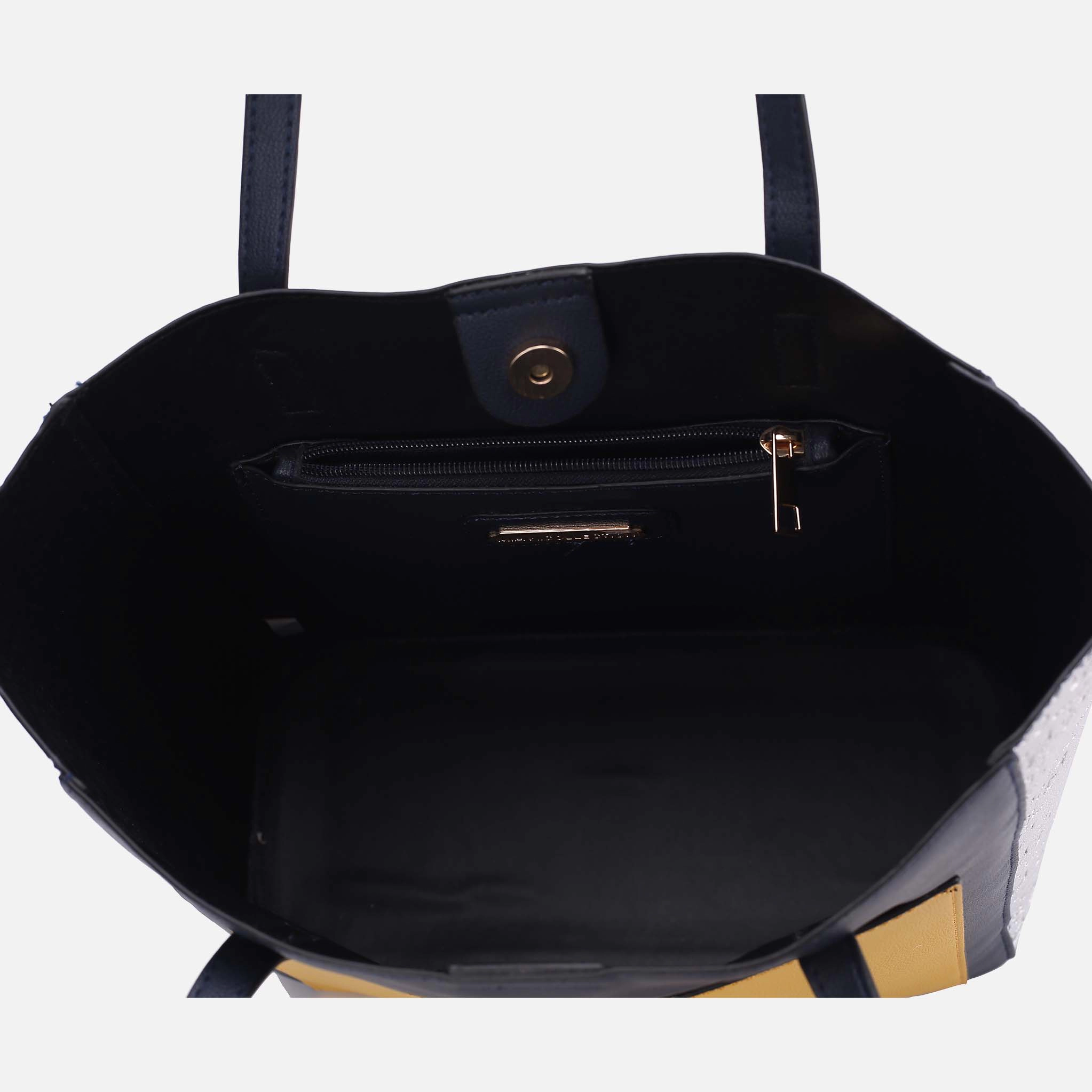 Mia K Collection Leah Color Block Vegan Leather Tote - Magnetic Snap, Zip Pocket, Metal Feet