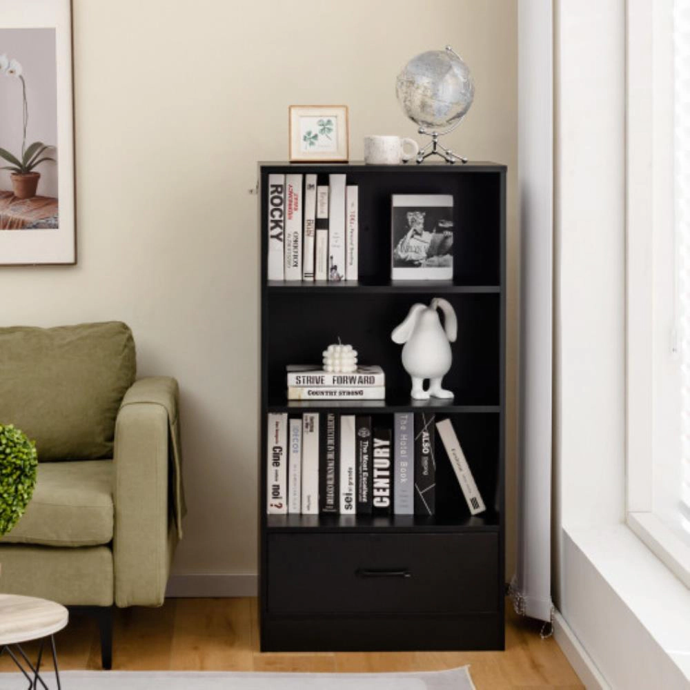 Hivvago 48 Inch Tall 4 Tiers Wood Bookcase with Drawer