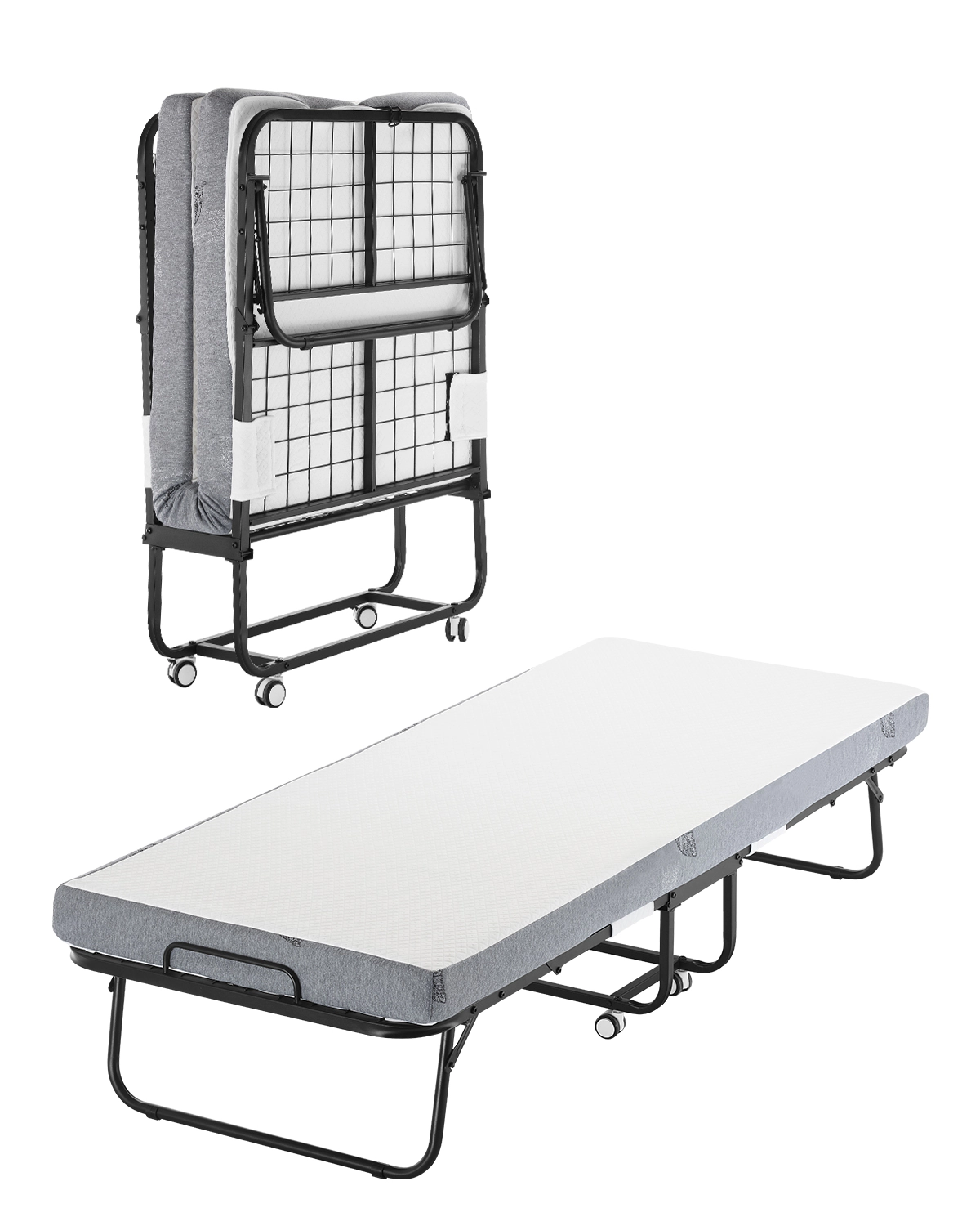 HONGGE Twin Rollaway Bed with 4 in Memory Foam Mattress, Foldable Guest Bed on Wheels, 300 lbs Capacity, 31 x 75 in