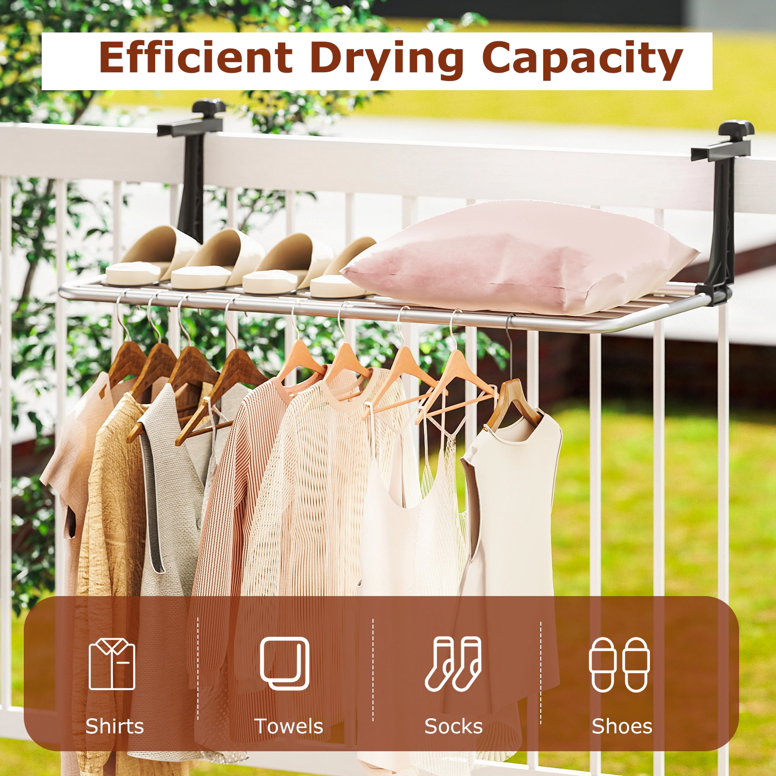 SUGIFT Portable Aluminum Clothes Drying Rack Towel Rack with Adjustable Foldable Brackets 31-in Wide Silver + Black
