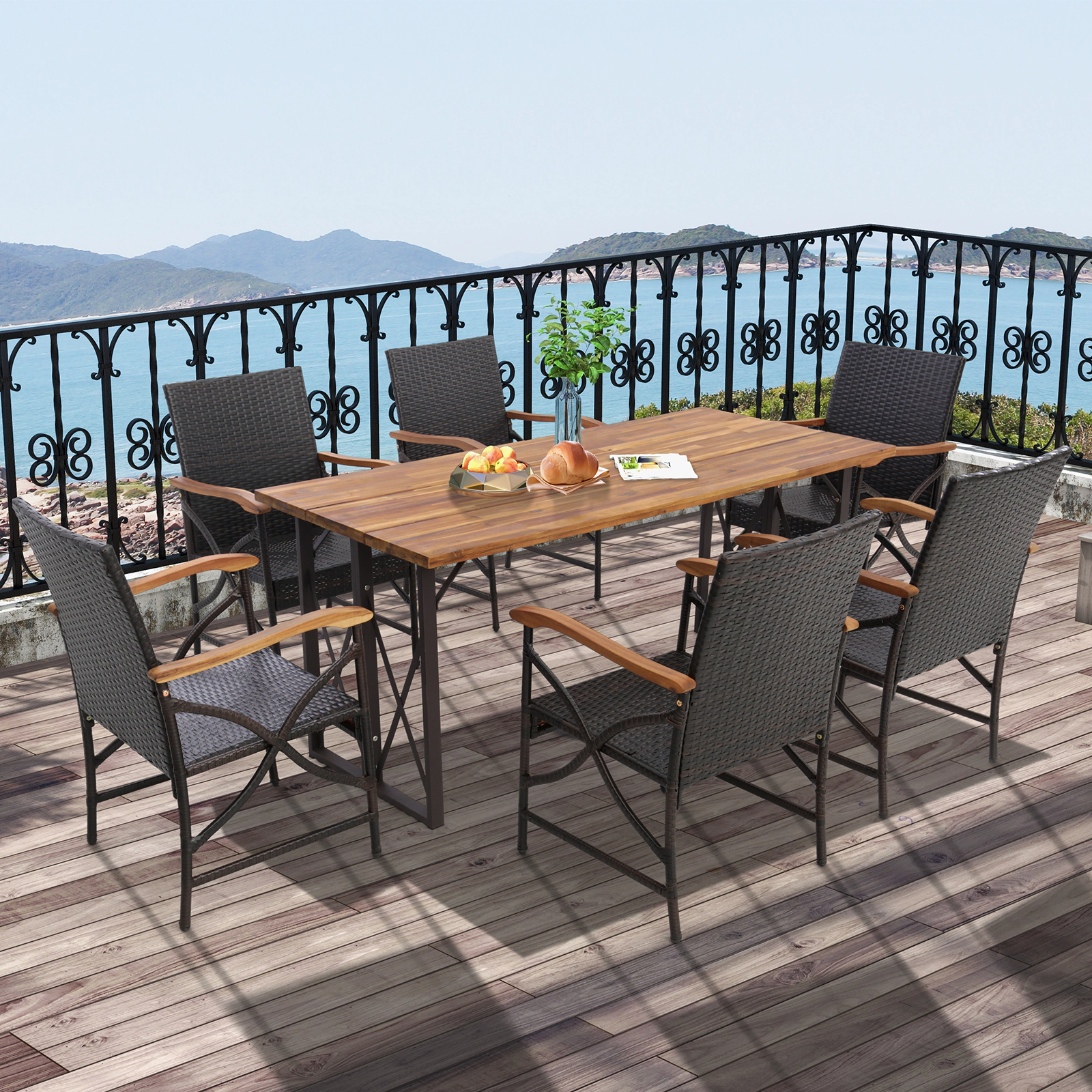 SUGIFT Hand-Woven Patio Wicker Dining Chairs with Soft Zippered Cushion 400-lb Capacity Mix Brown and Off White Set of 2