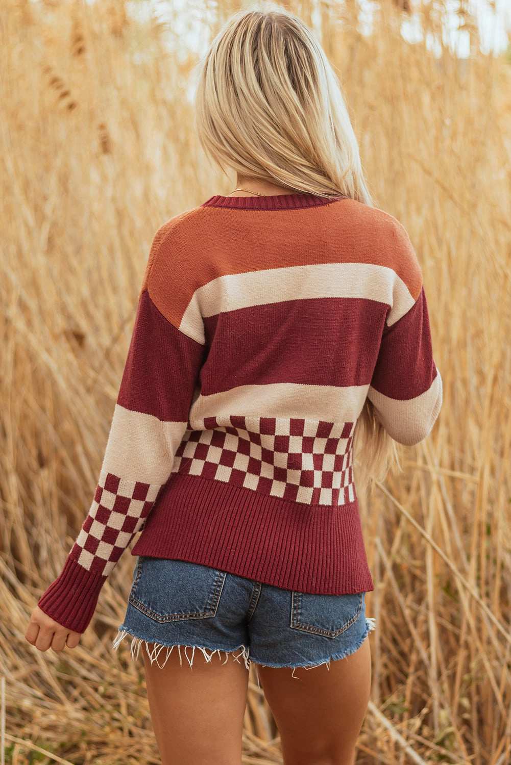 Threaded Pear Women's Noelle Checkered Knitted Sweater