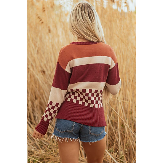 Threaded Pear Women's Noelle Checkered Knitted Sweater