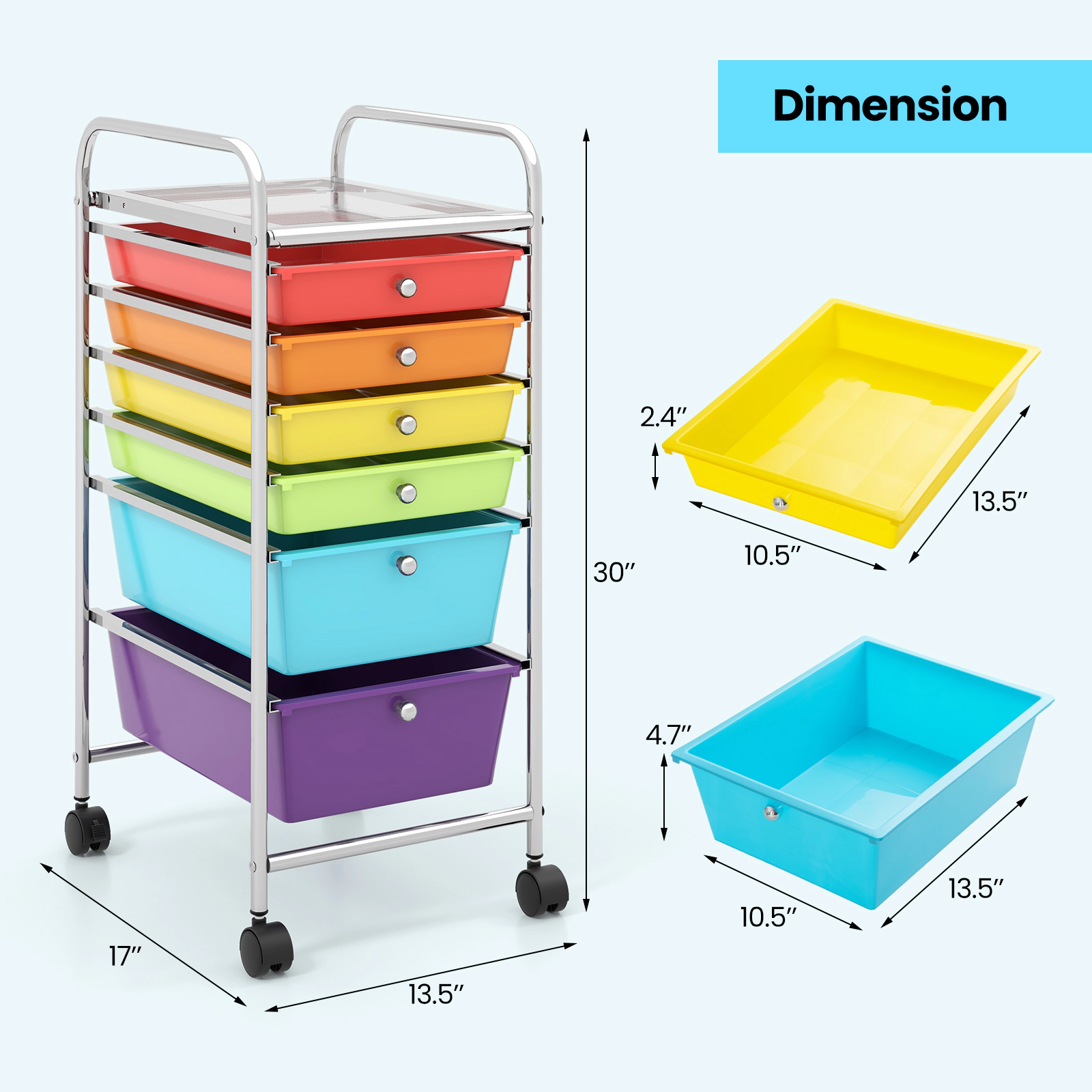 SUGIFT 6-Drawer Slim Rolling Storage Cart with 2 Deep 4 Shallow Clear Drawers and Locking Casters