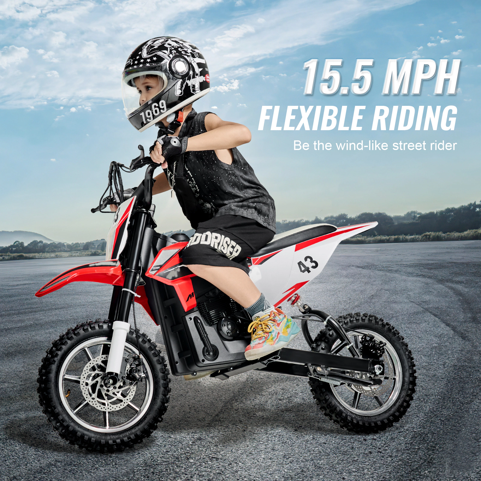 HONGGE 36V Battery Powered Kids Ride On Motorcycle, Speed Up to 15.5 MPH, Dual Brakes, 175 lb Capacity for Ages 14+