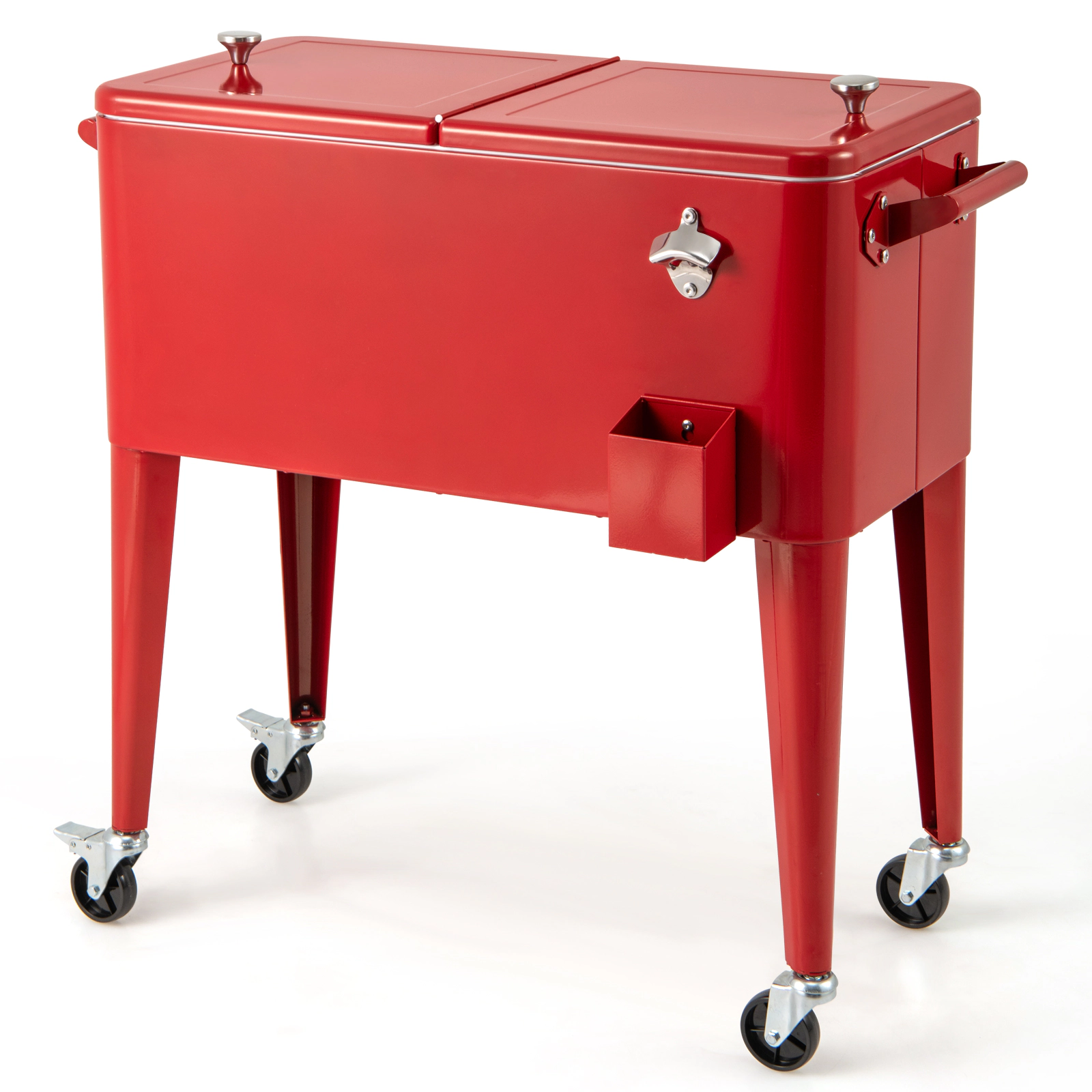 SUGIFT Insulated Rolling Outdoor Patio Cooler Cart 80-Quart 29.4-in Basin 72-Hour Cooling 35.8 x 18.3 x 33.5-in Red