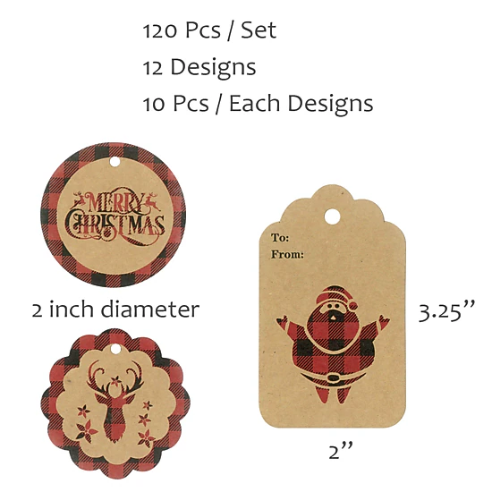 Wrapables Red Plaid Christmas Holiday Gift Tags with Twine and Jute ...