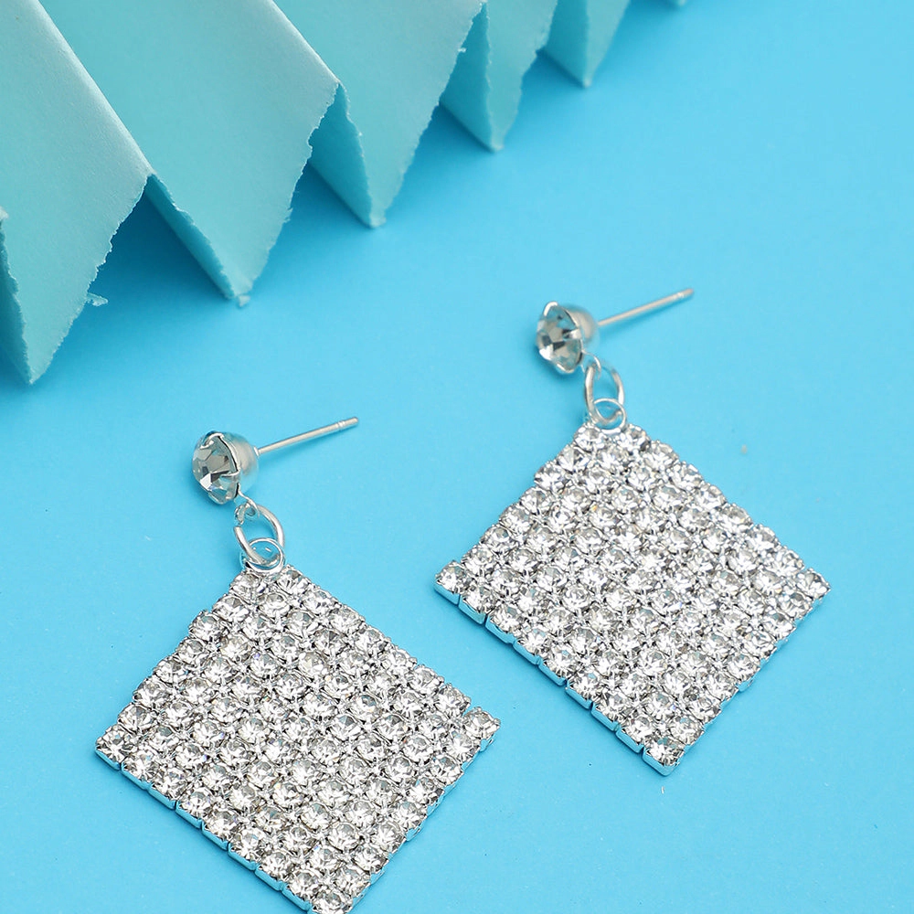 SOHI Women's Silver Bling Drop Earrings