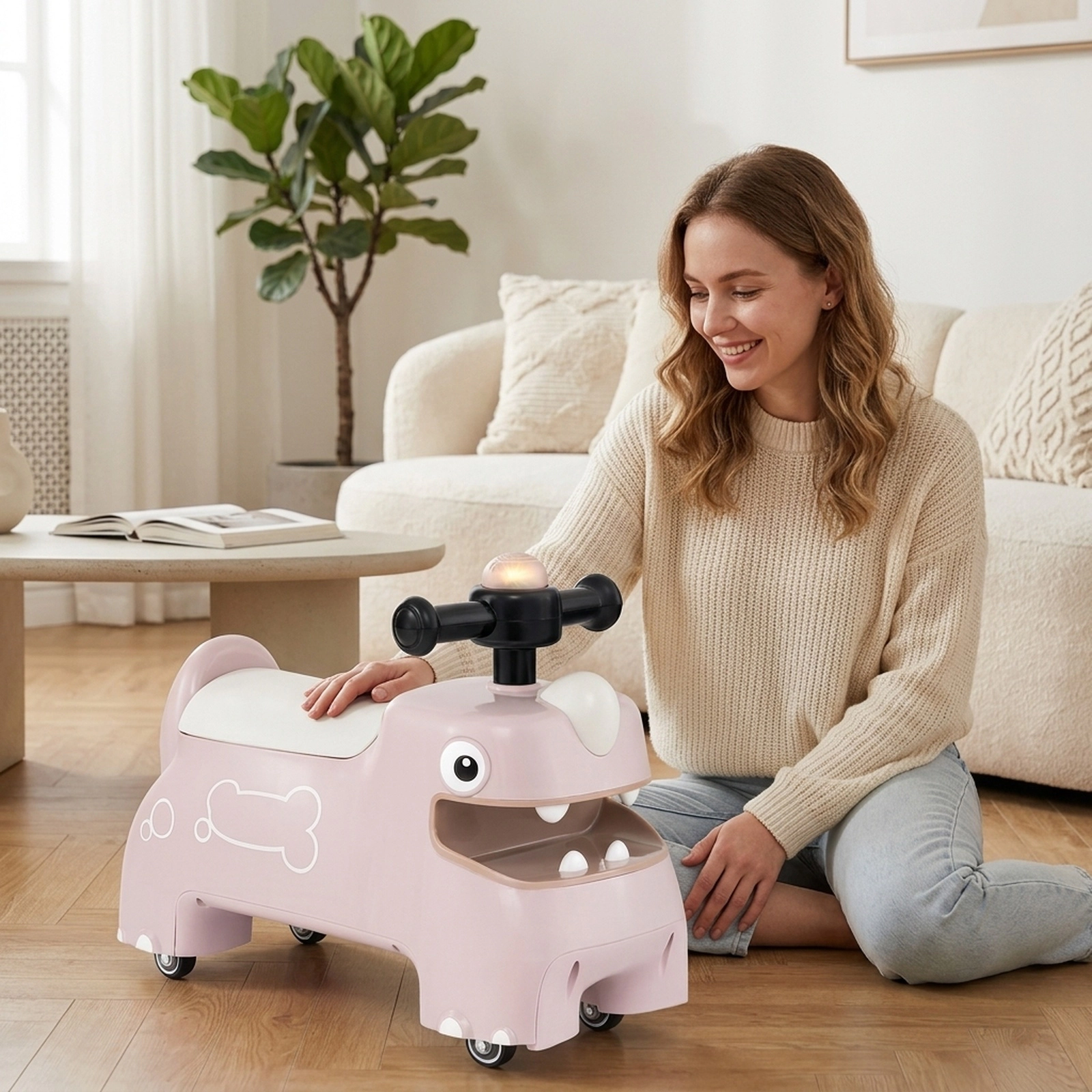 Toddler Ride on Sliding Car Pink Under Seat Storage LED Lights 6 Sounds Push-Along Walker 18 Months+ 55-lb Capacity