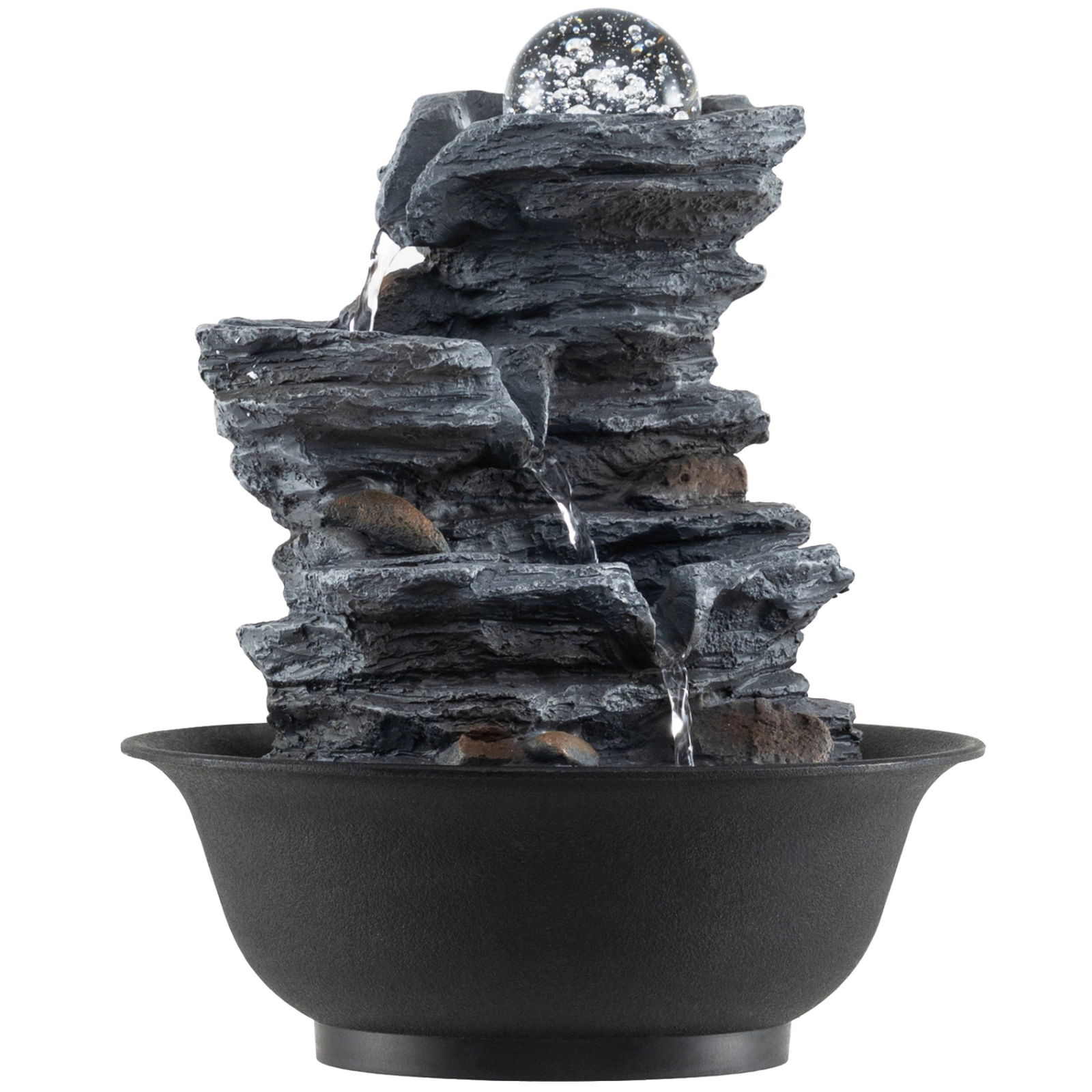 SUGIFT Black Tabletop Water Fountain with Rolling Crystal Ball and Color-Changing LED Light 8.5-in Dia 10.5-in H
