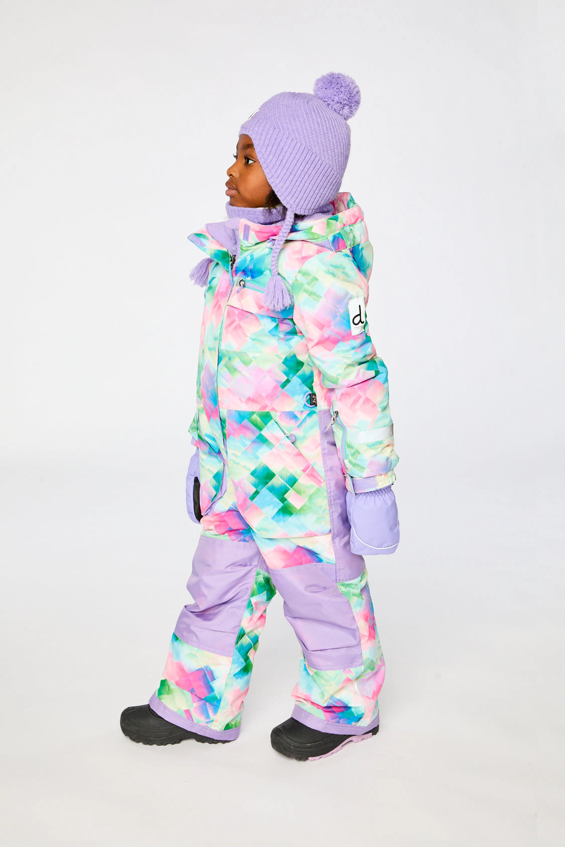 Deux par Deux Girls Diamond Print One Piece Play Snowsuit with Detachable Hood
