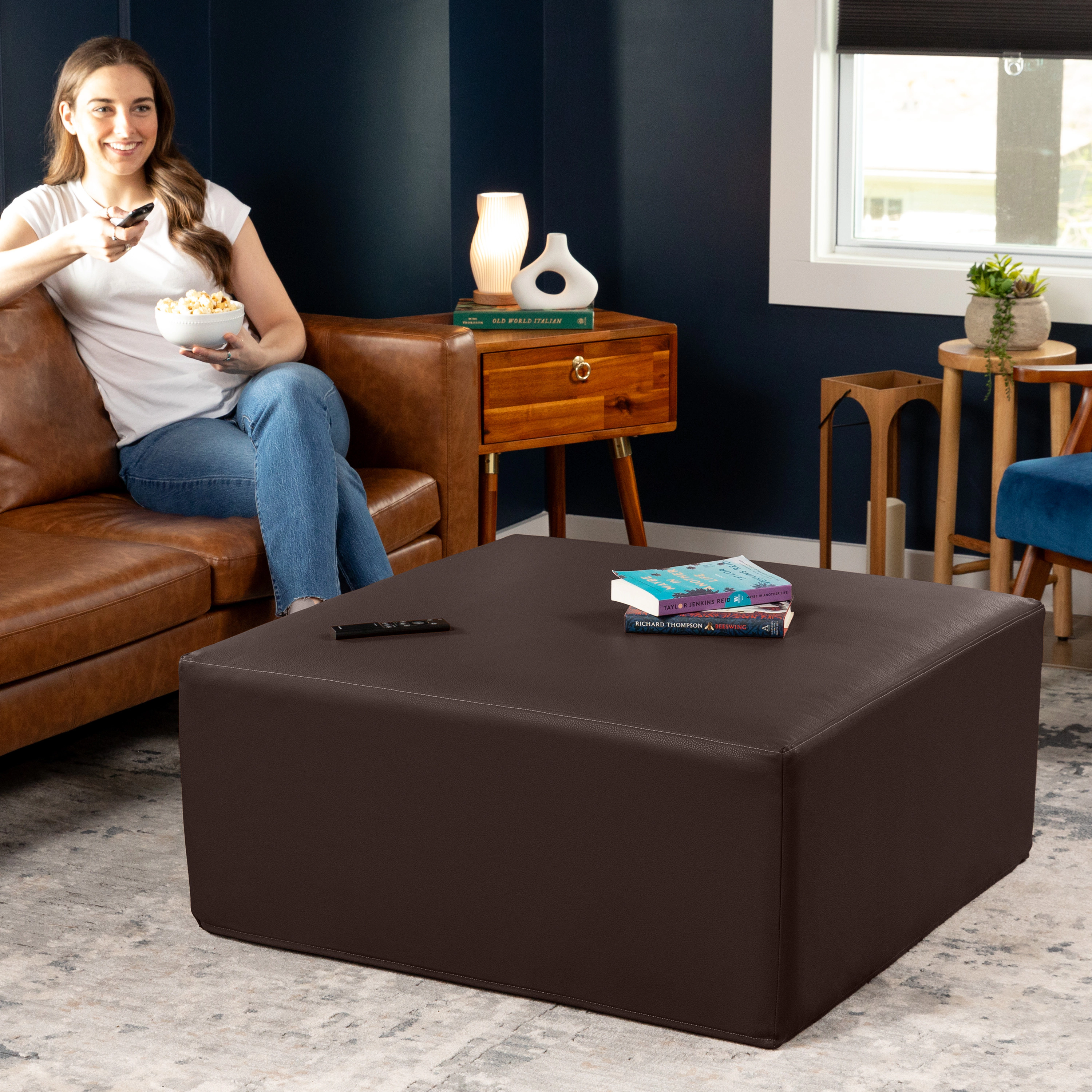 Jaxx Fairlie Couch Ottoman - Oversized Square Foam Coffee Table Ottoman, 36", Premium Faux Leather
