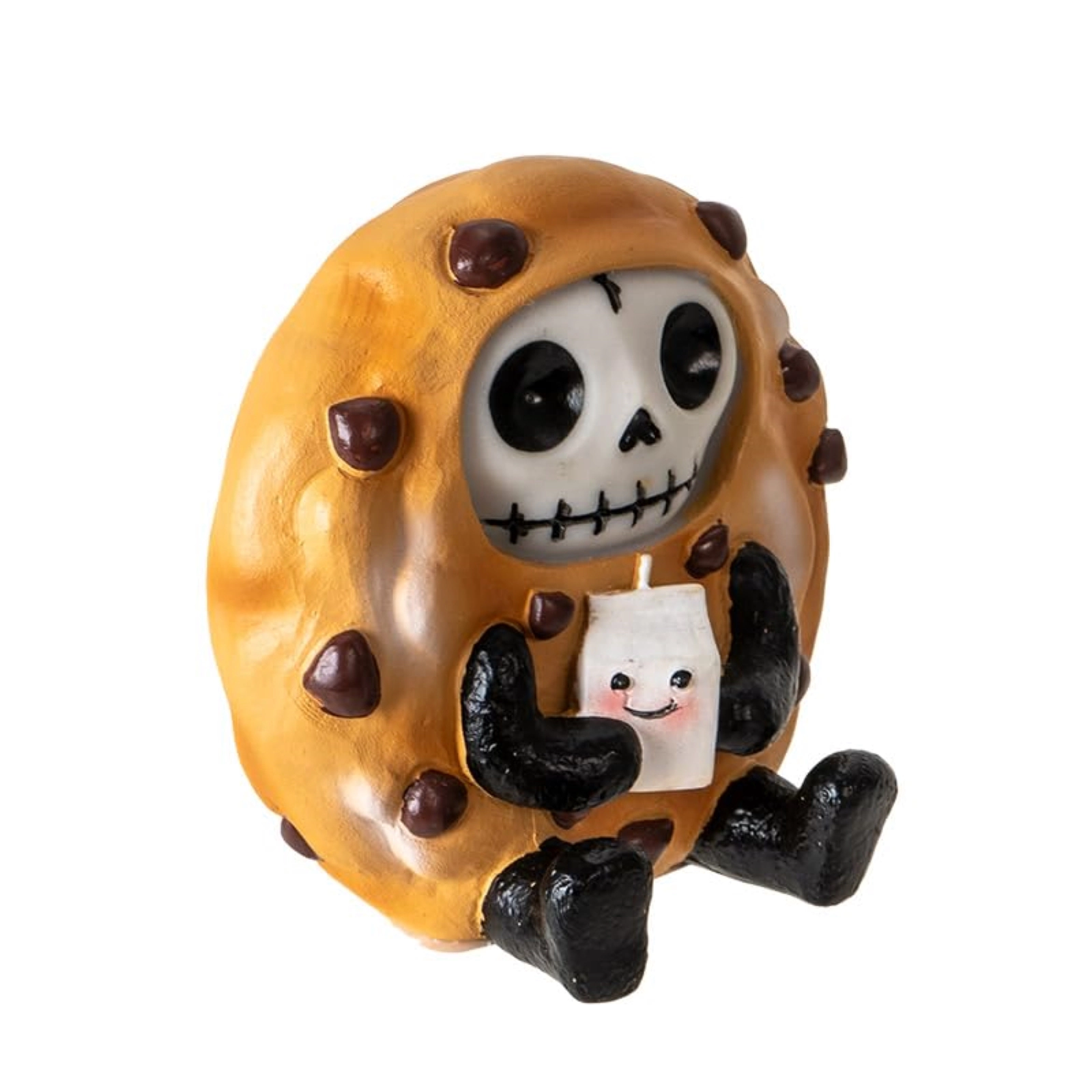 Pacific Giftware Choco Chip Furrybones Figurine Skeleton in Chocolate Chip Cookie Costume with Cute Milk Friend 2.56 Tall