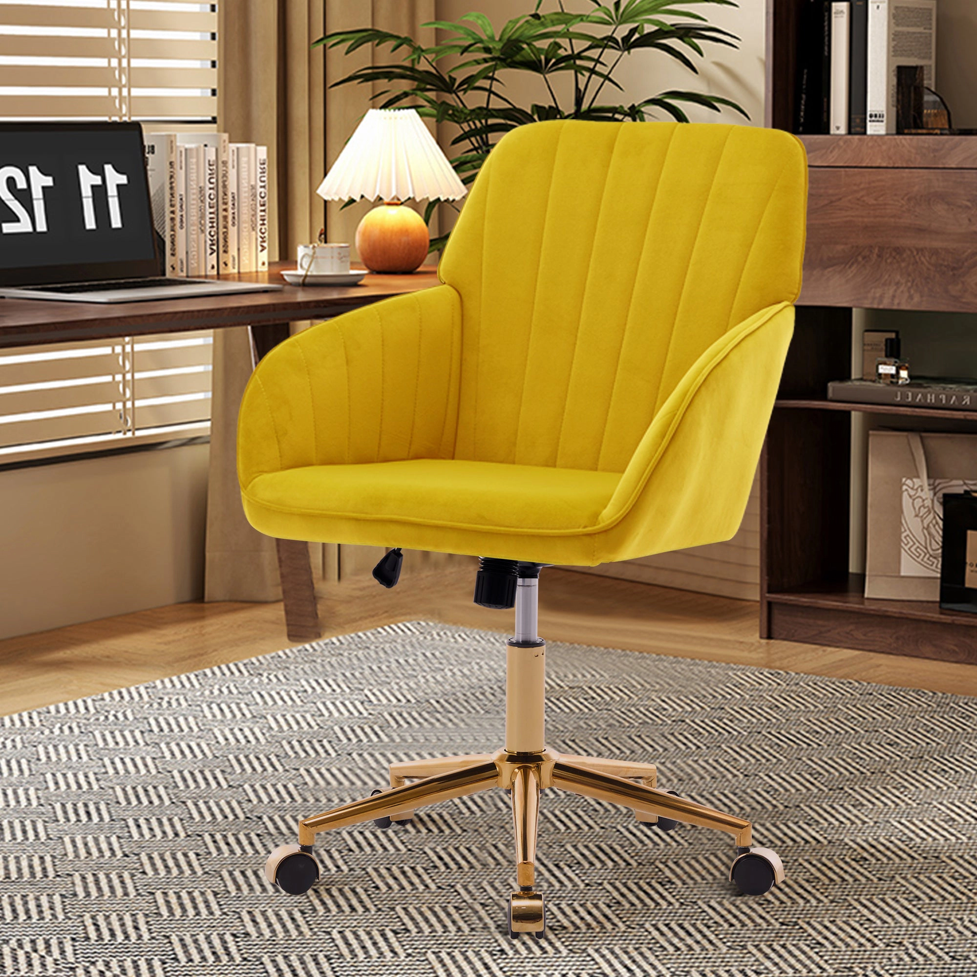 Platinum-Level Office Chairs Bright Yellow Velvet Office Chair Modern Ergonomic Swivel