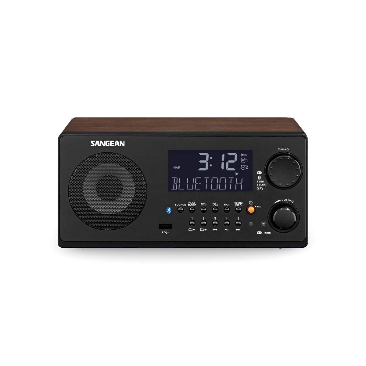 SANGEAN WR22 Table-Top Digital AM/FM-RDS Radio with Bluetooth and USB, Dark Walnut