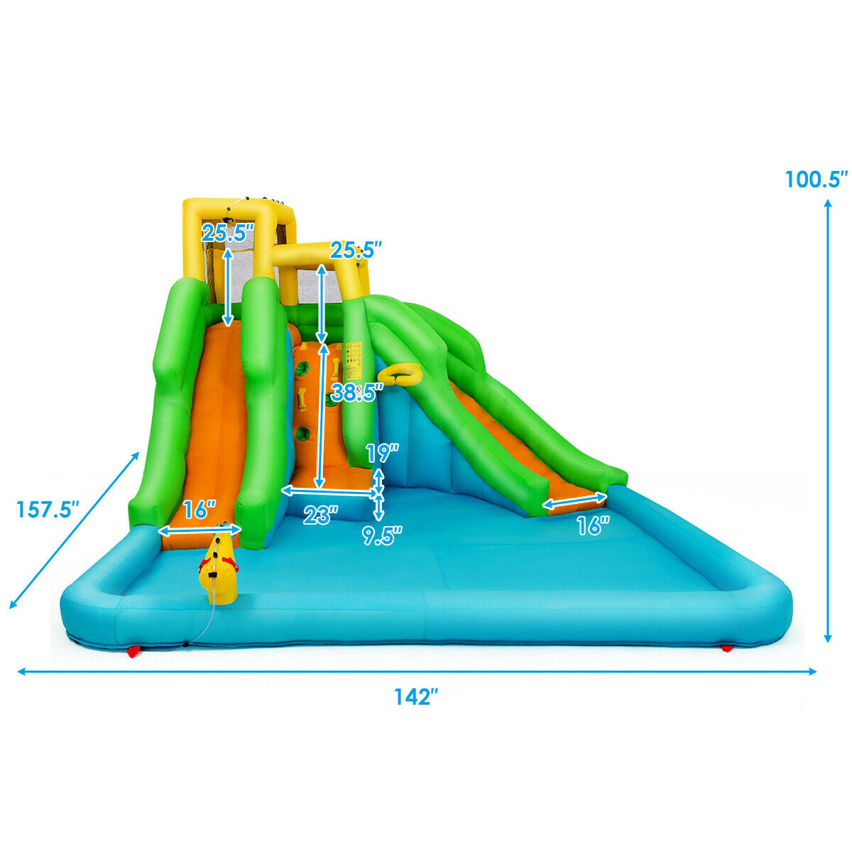 SUGIFT Double Slides Climbing Wall and Basketball Rim Kids Inflatable Water Park Bounce House