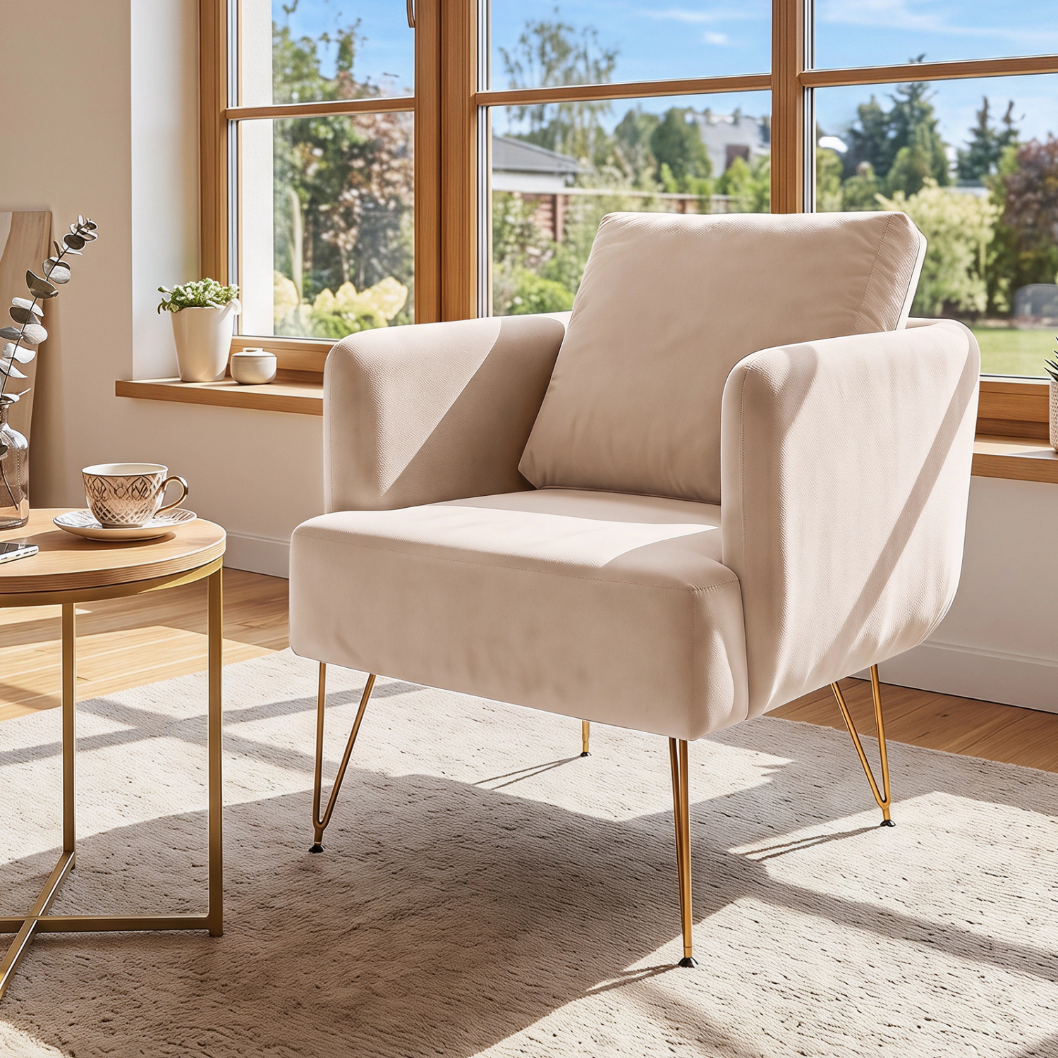 LJG Modern Accent Chair with Back Cushion & Golden Metal Legs for Living Room Bedroom