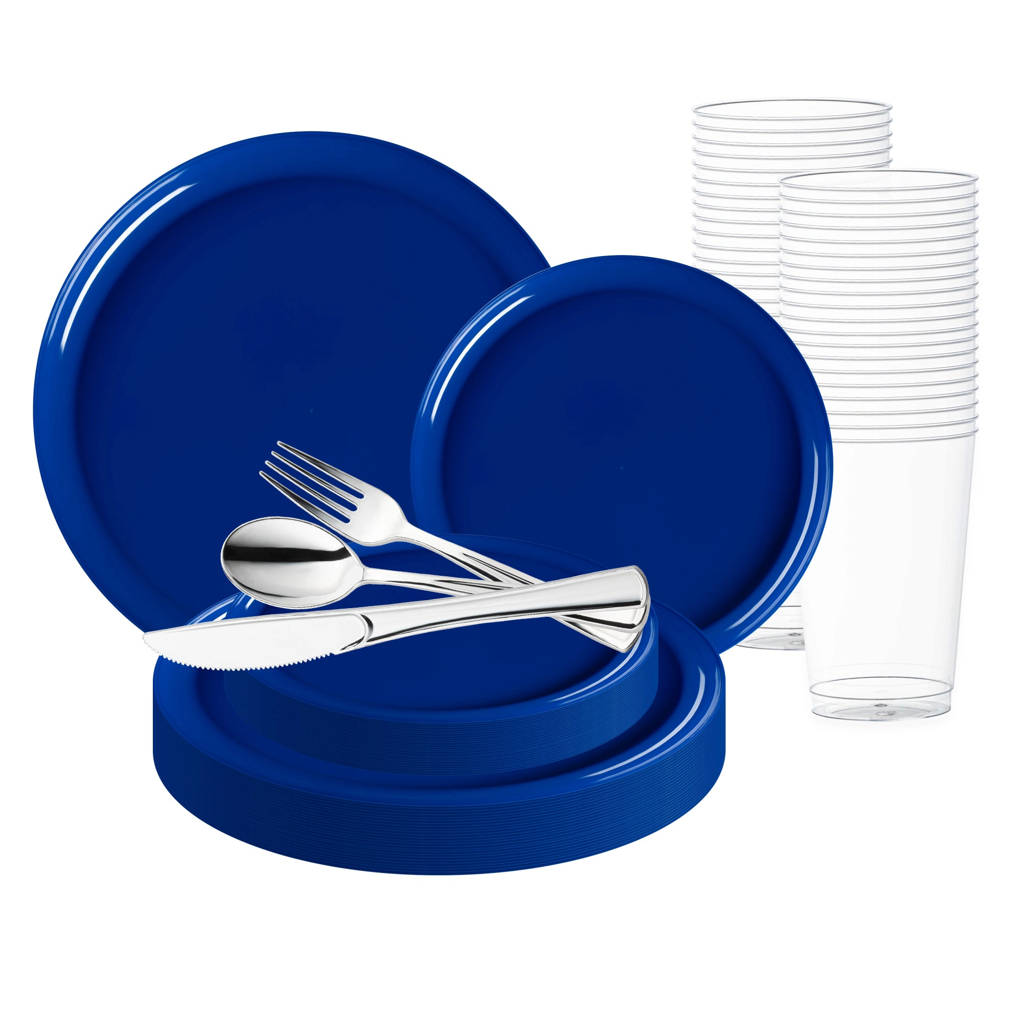 Smarty Had A Party Solid Blue Flat Round Disposable Plastic Wedding Value Set