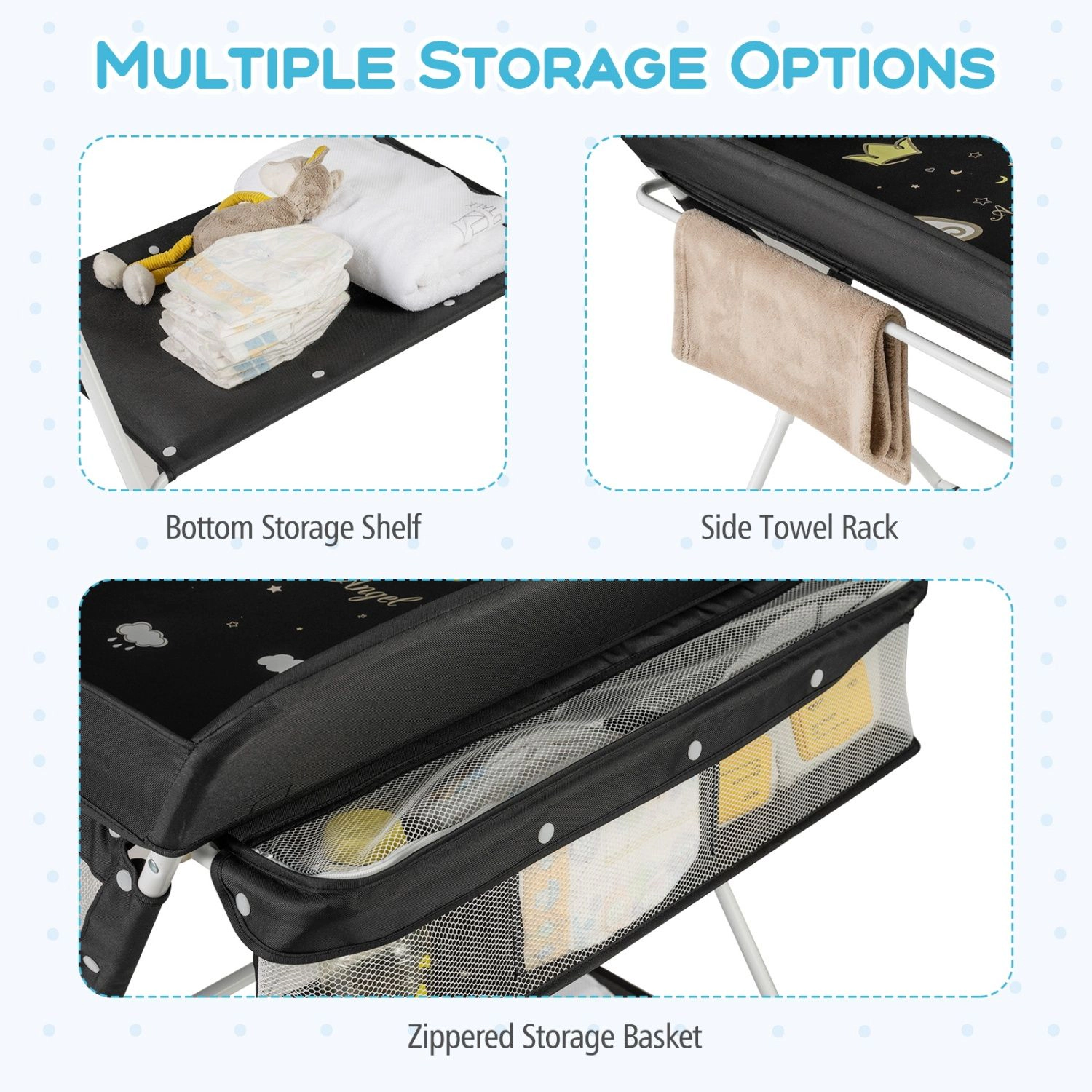 SlickBlue Adjustable Diaper Changing Station with Storage Shelf and Organizer