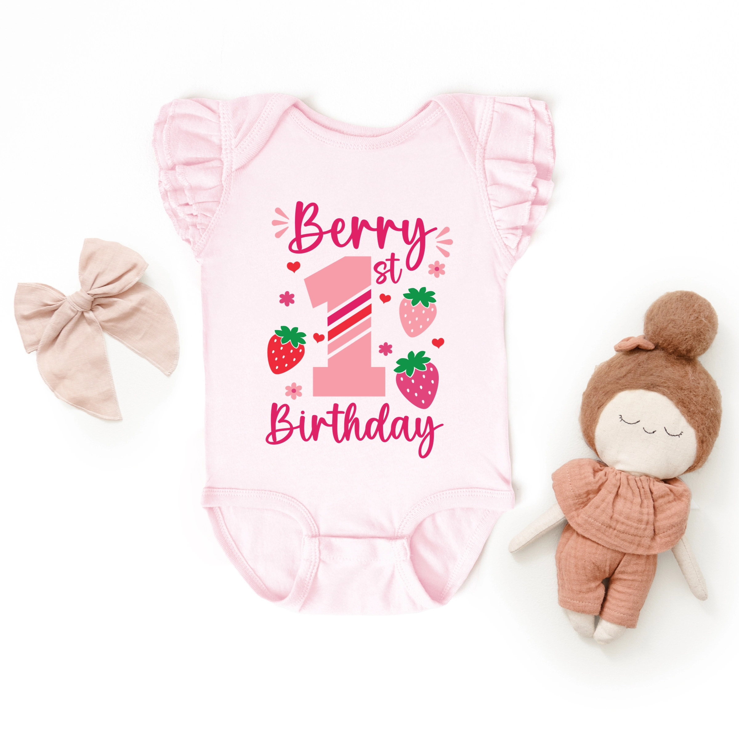 Simply Sage Market - Berry 1st Birthday Baby Flutter Sleeve Bodysuit
