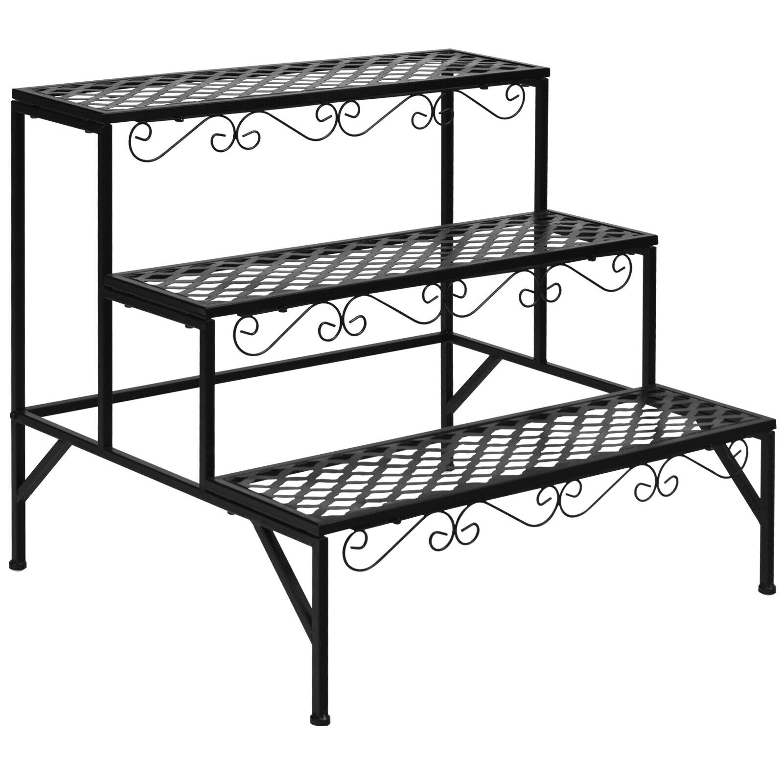 SlickBlue Metal 3 Tier Plant Stand Storage Rack Black Steel Organizer for Indoor Outdoor Spaces